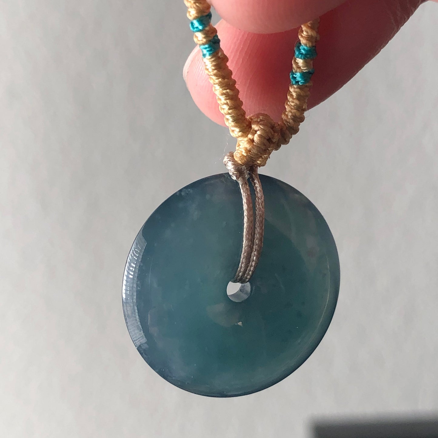 22mm High Icy Guatemalan Jade Blue Green Gradient Peace Donut Pendant