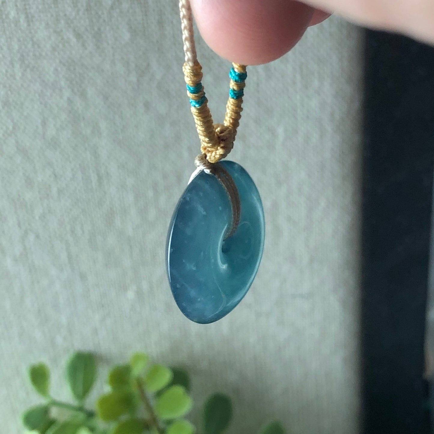 22mm High Icy Guatemalan Jade Blue Green Gradient Peace Donut Pendant
