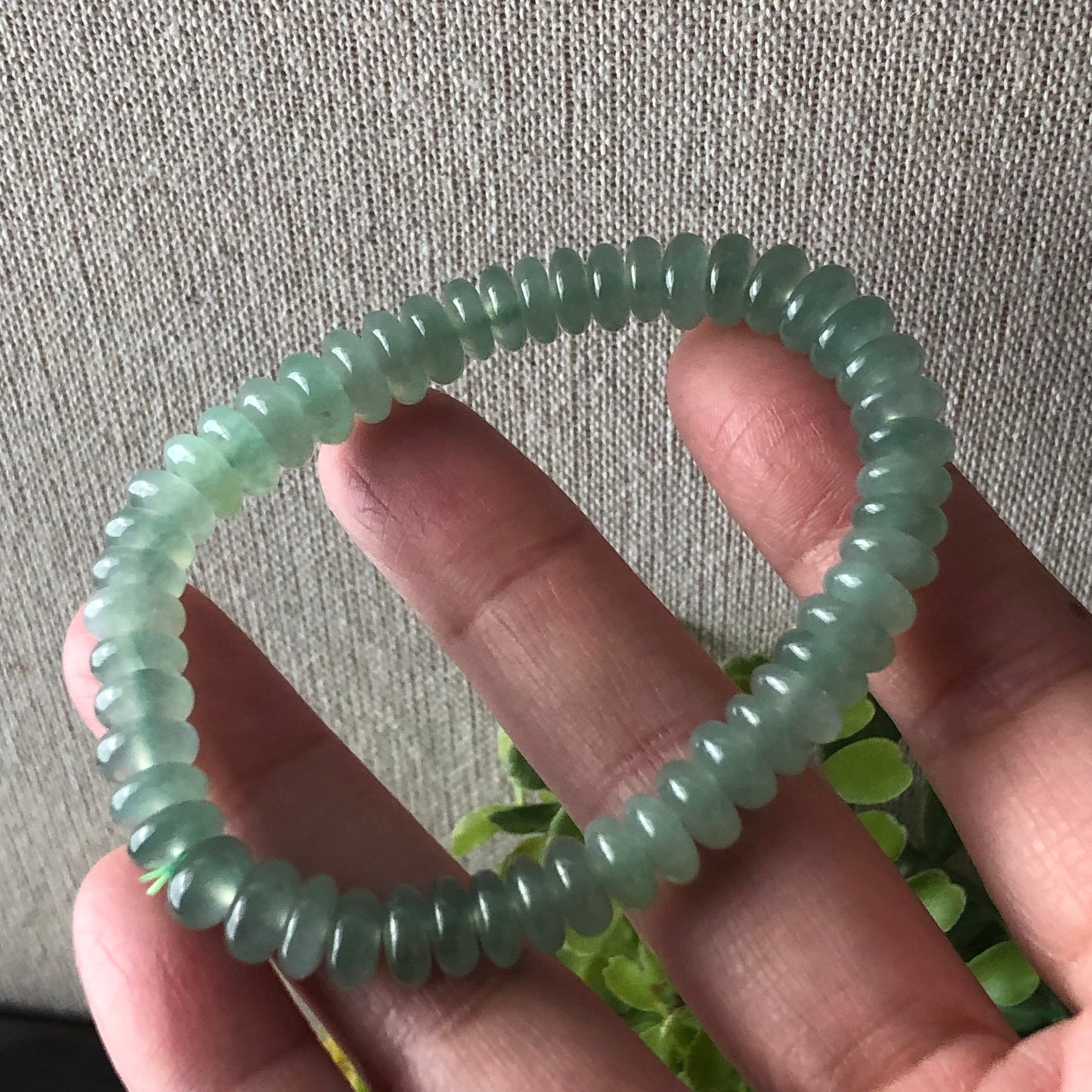 7.2mm. Icy Green Jade Jadeite Mini Donut Bead Bracelet