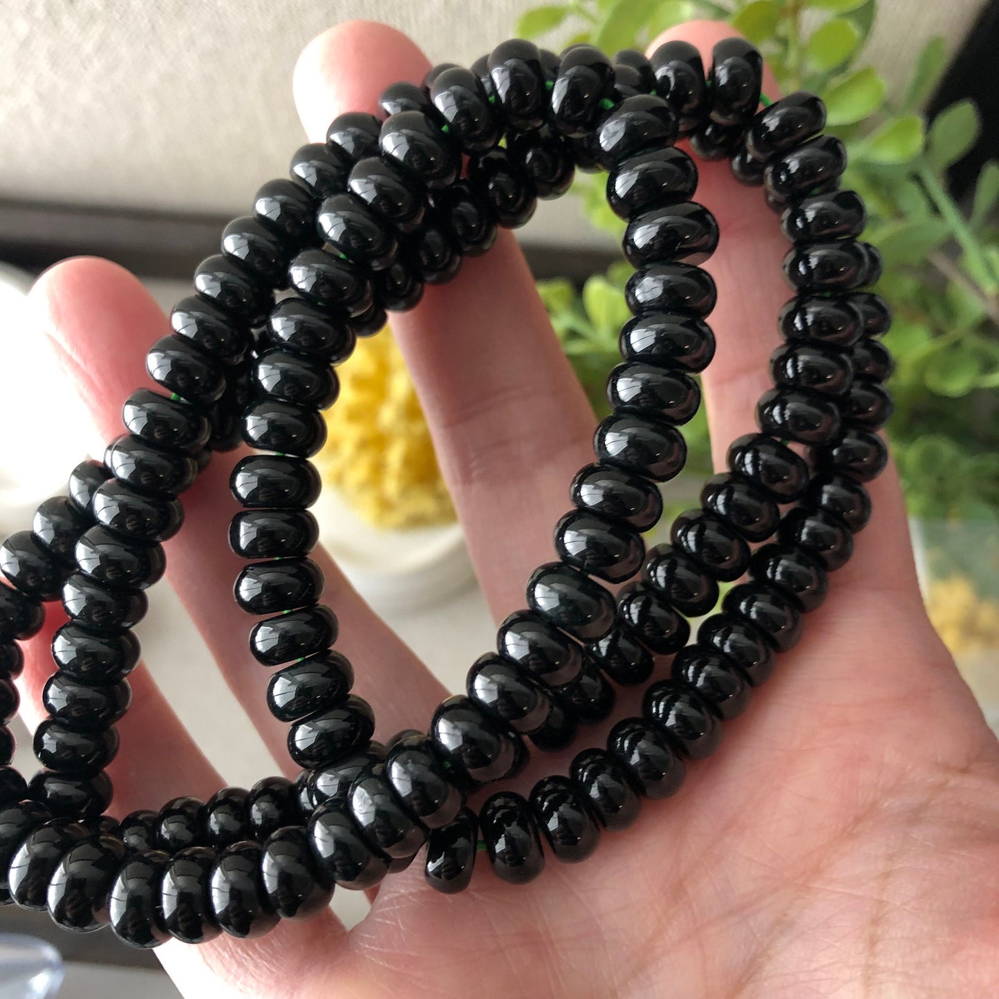 8 mm Icy Glossy Omphacite Jade Flat Bead Necklace