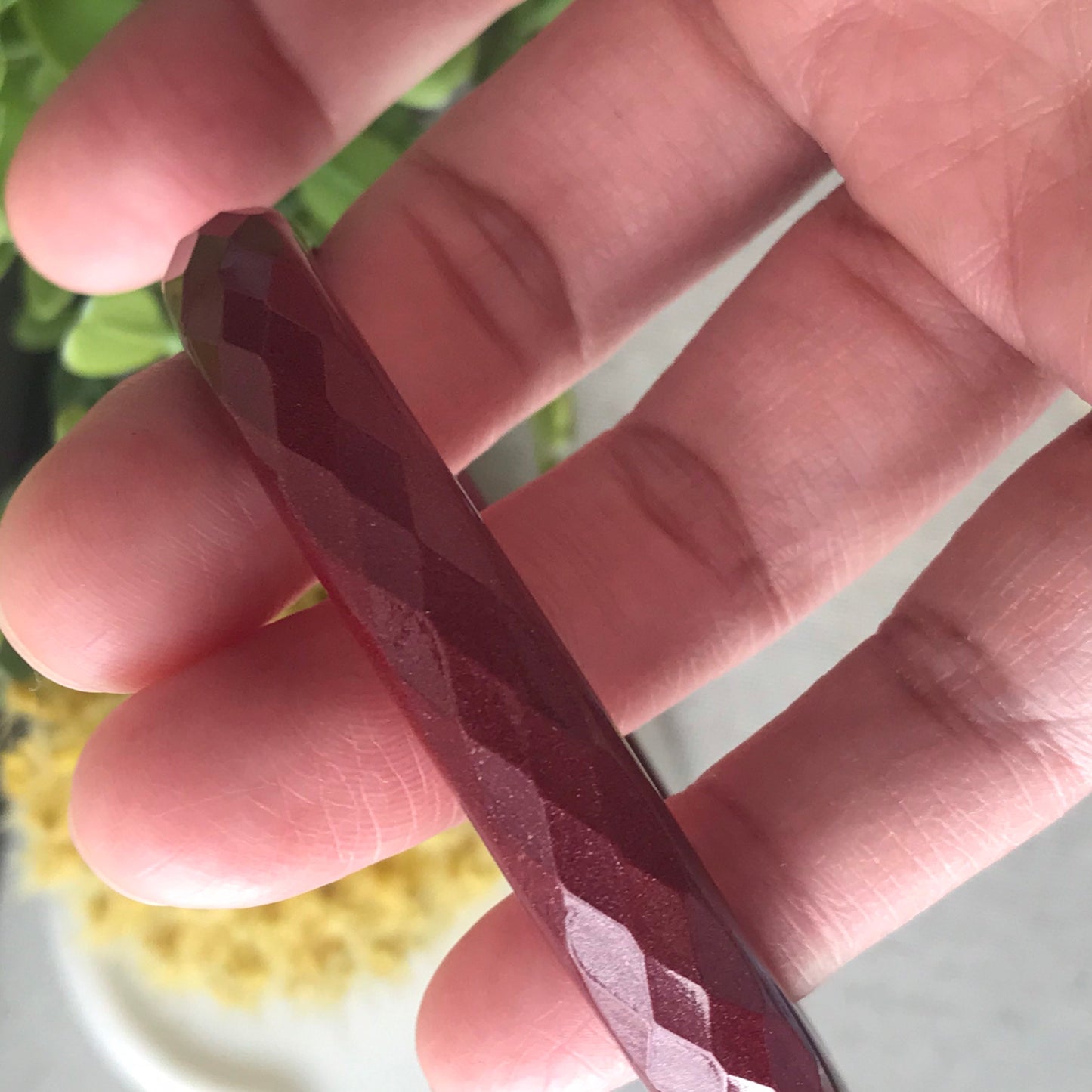 56 mm Imperial Purple Cinnabar Bangle with Diamond Cut Carving