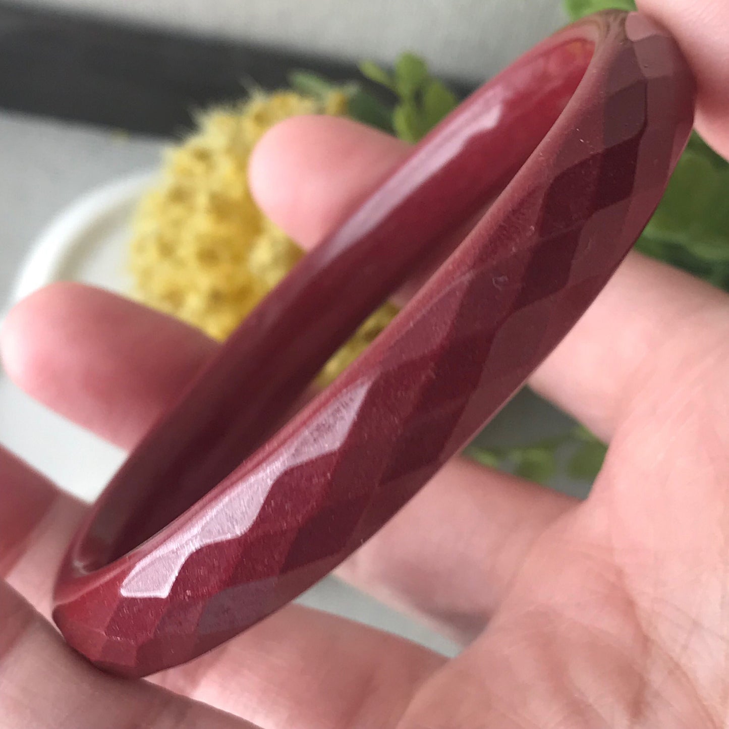 58 mm Imperial Purple Cinnabar Bangle with Diamond Cut Carving