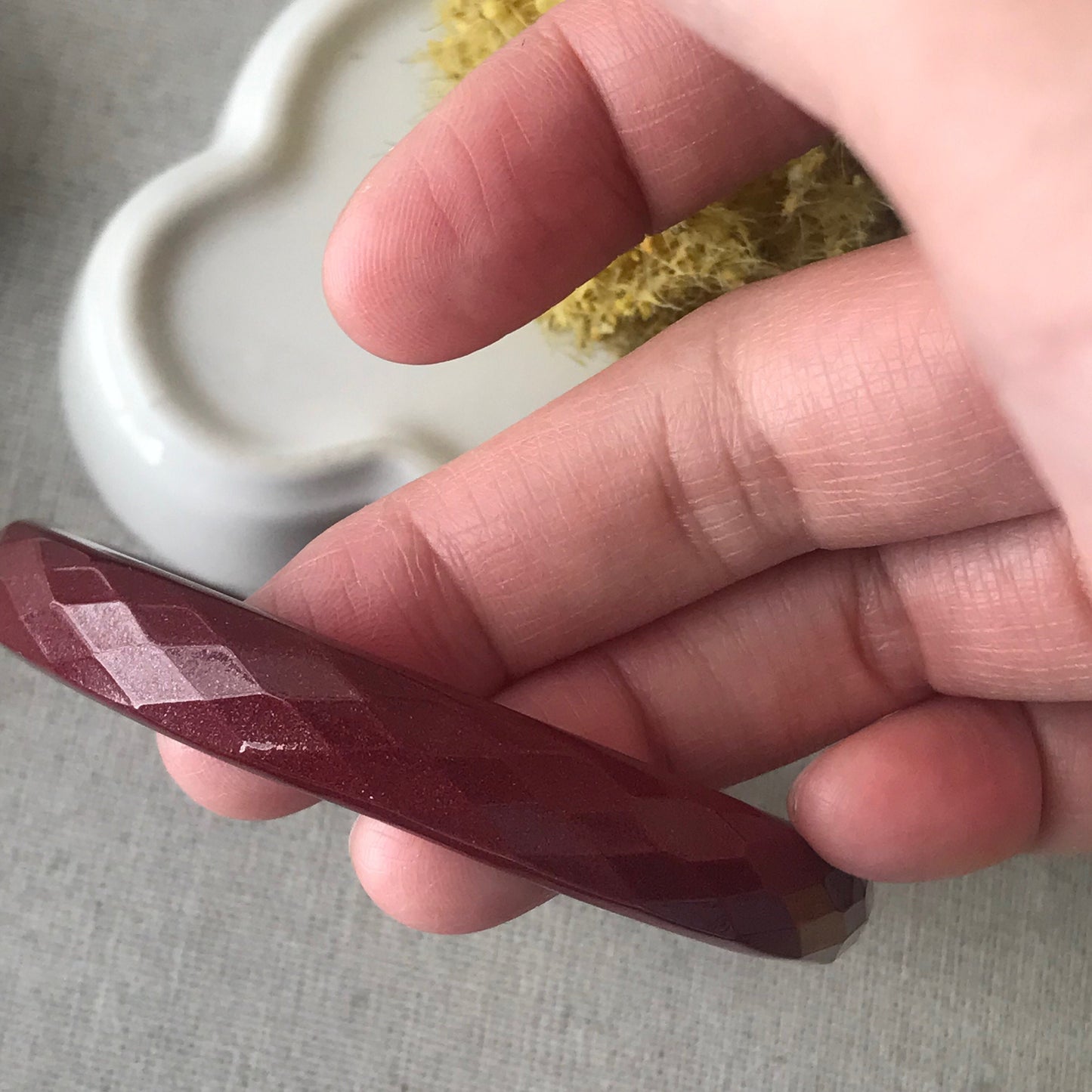 58 mm Imperial Purple Cinnabar Bangle with Diamond Cut Carving