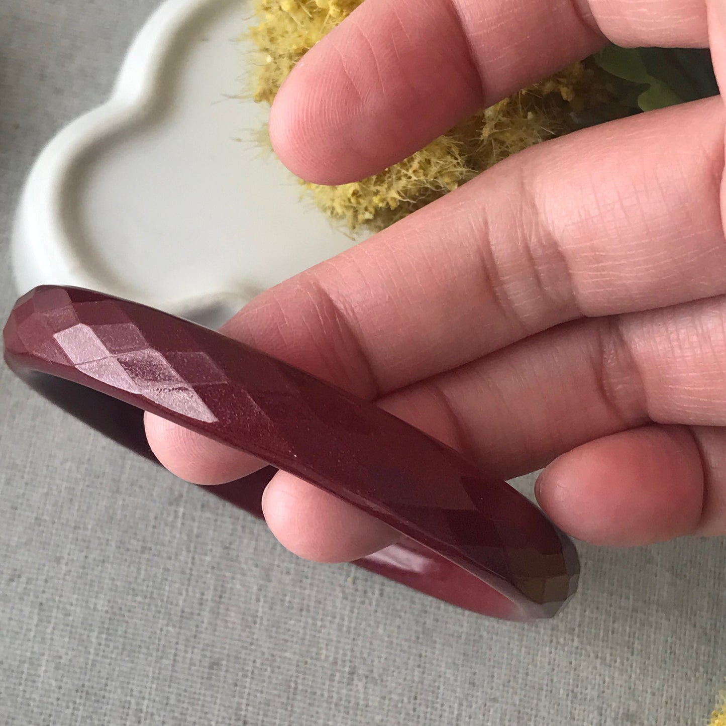 58 mm Imperial Purple Cinnabar Bangle with Diamond Cut Carving