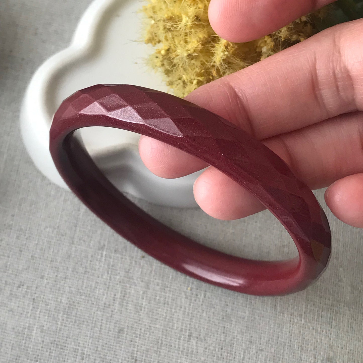 58 mm Imperial Purple Cinnabar Bangle with Diamond Cut Carving