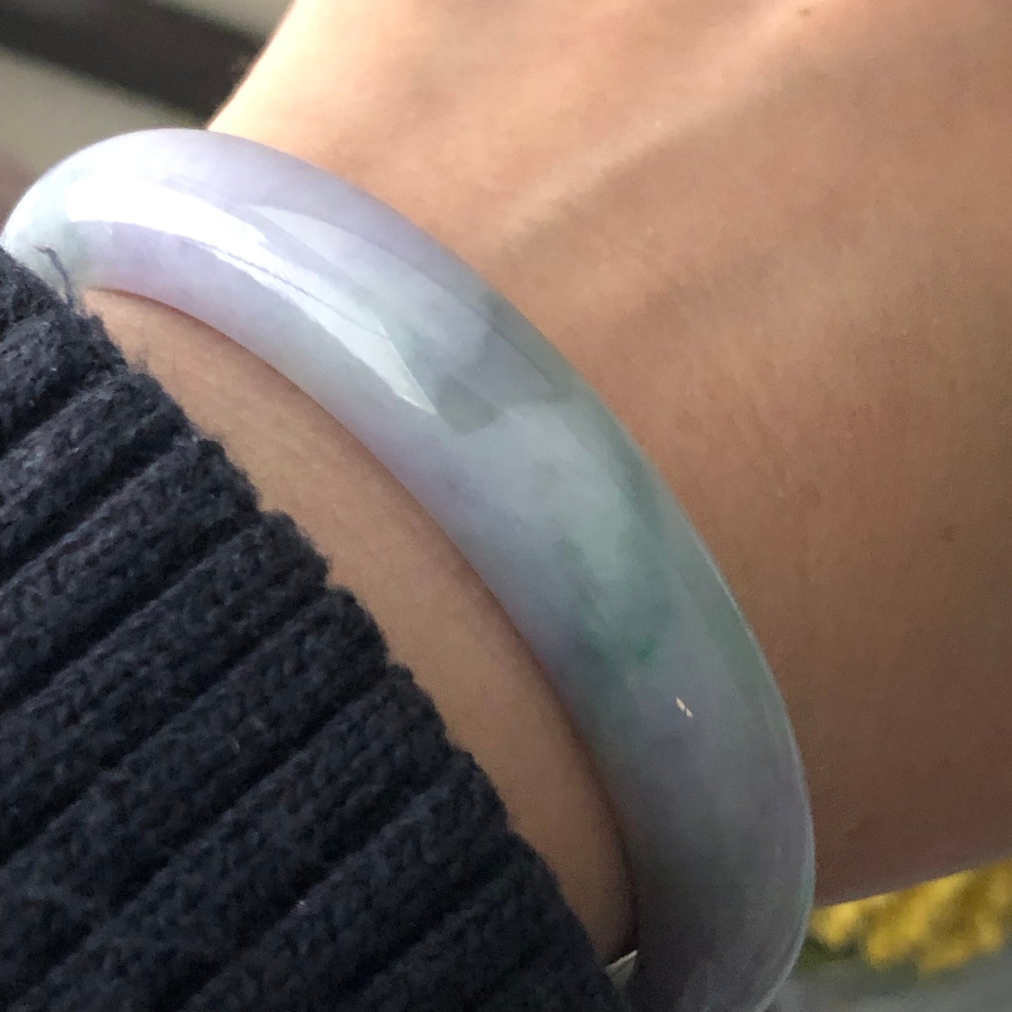 57.5mm Lavender Green Duo Glutinous D-Shaped Jadeite Jade Bangle