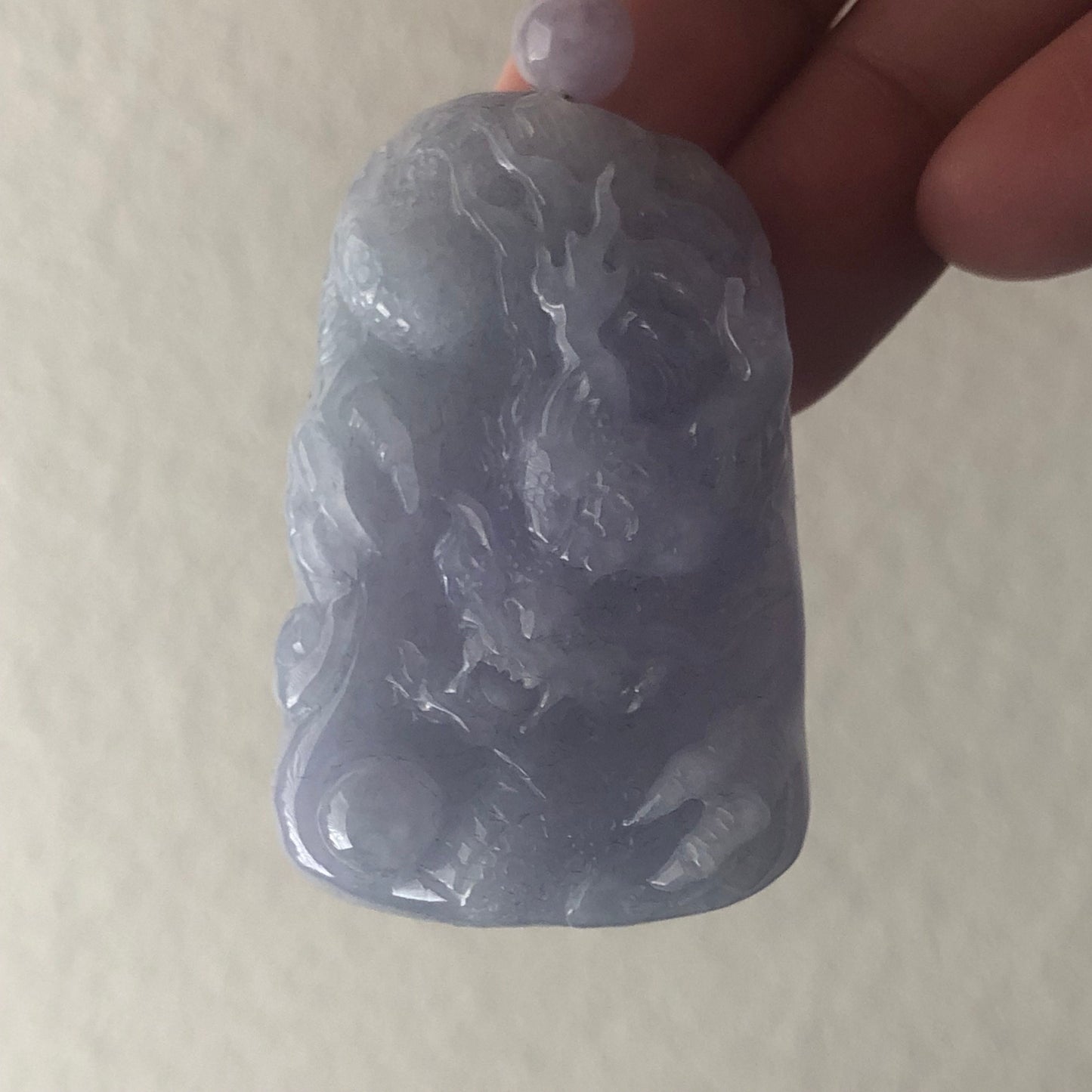 46mm Jadeite Jade Icy Lavender carved dragon Pendant