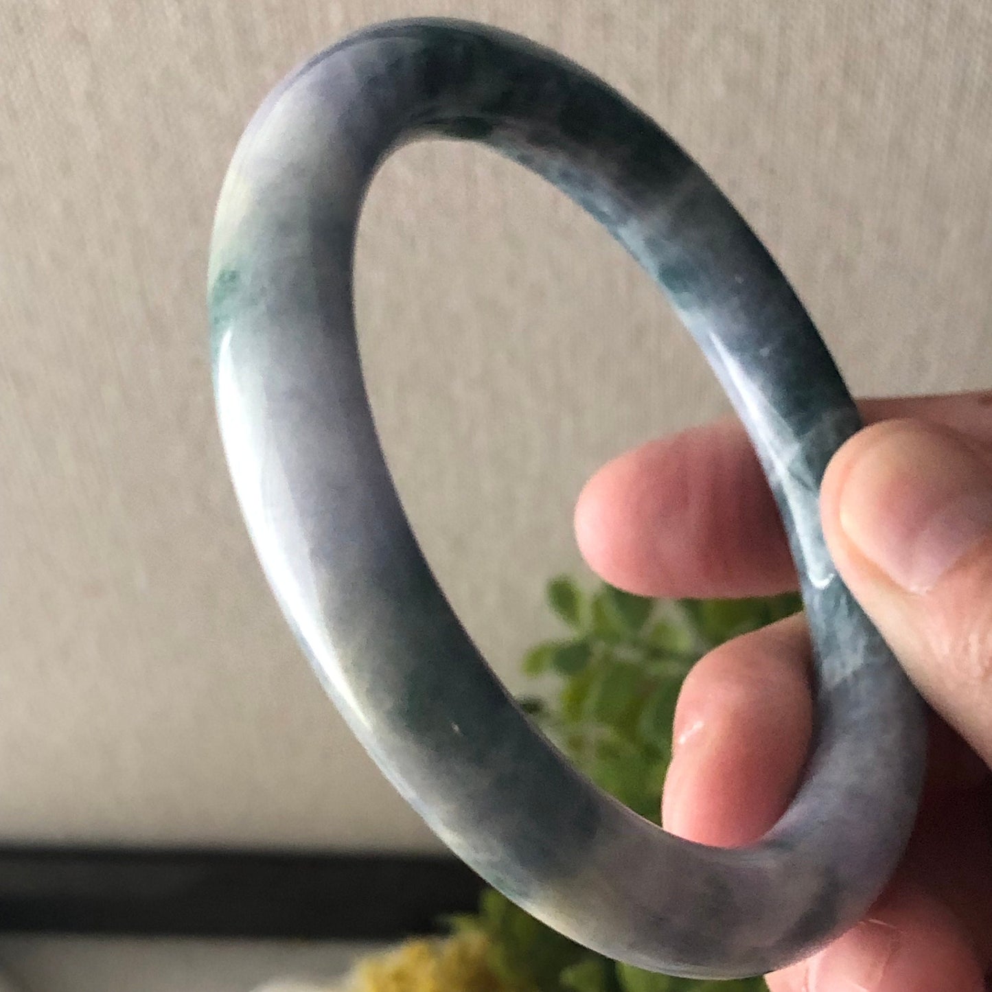 56mm Blue Green Earthy Round Jadeite Jade Bangle