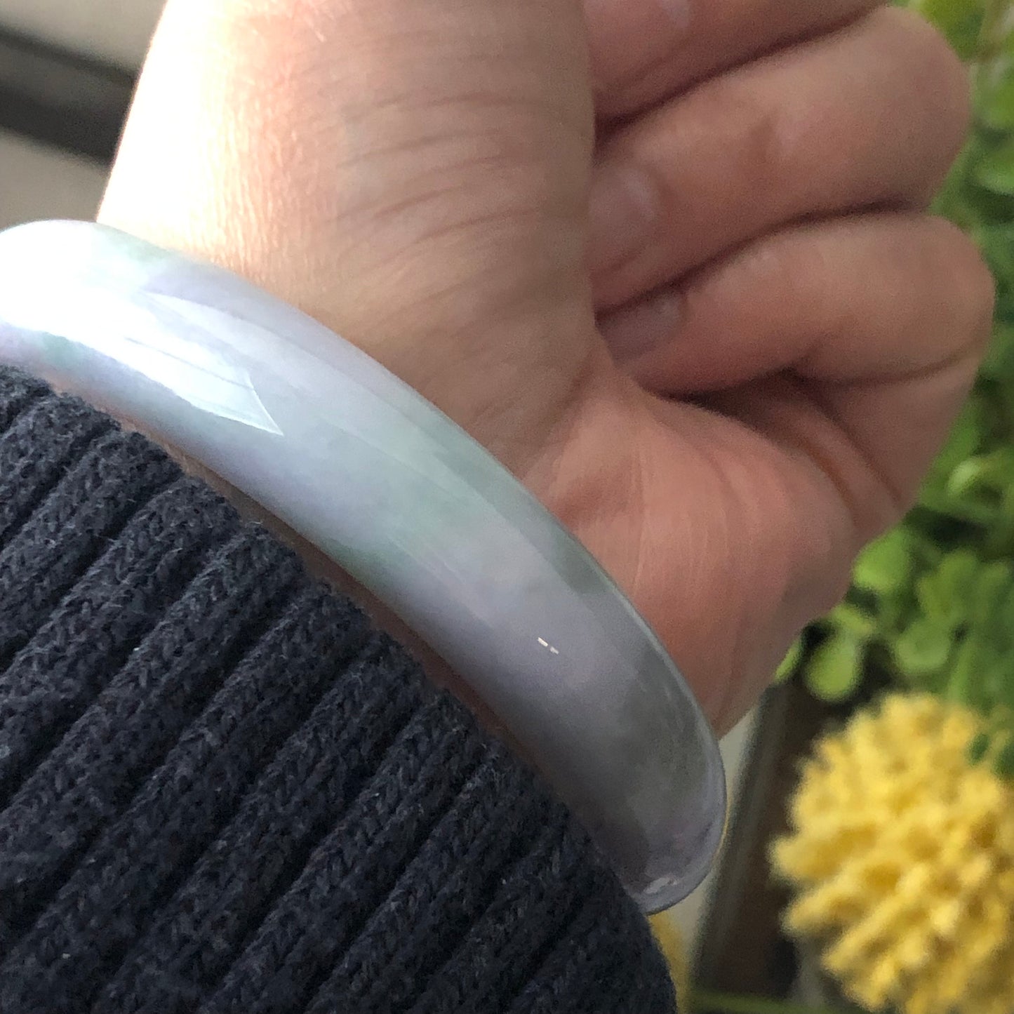 57.5mm Lavender Green Duo Glutinous D-Shaped Jadeite Jade Bangle