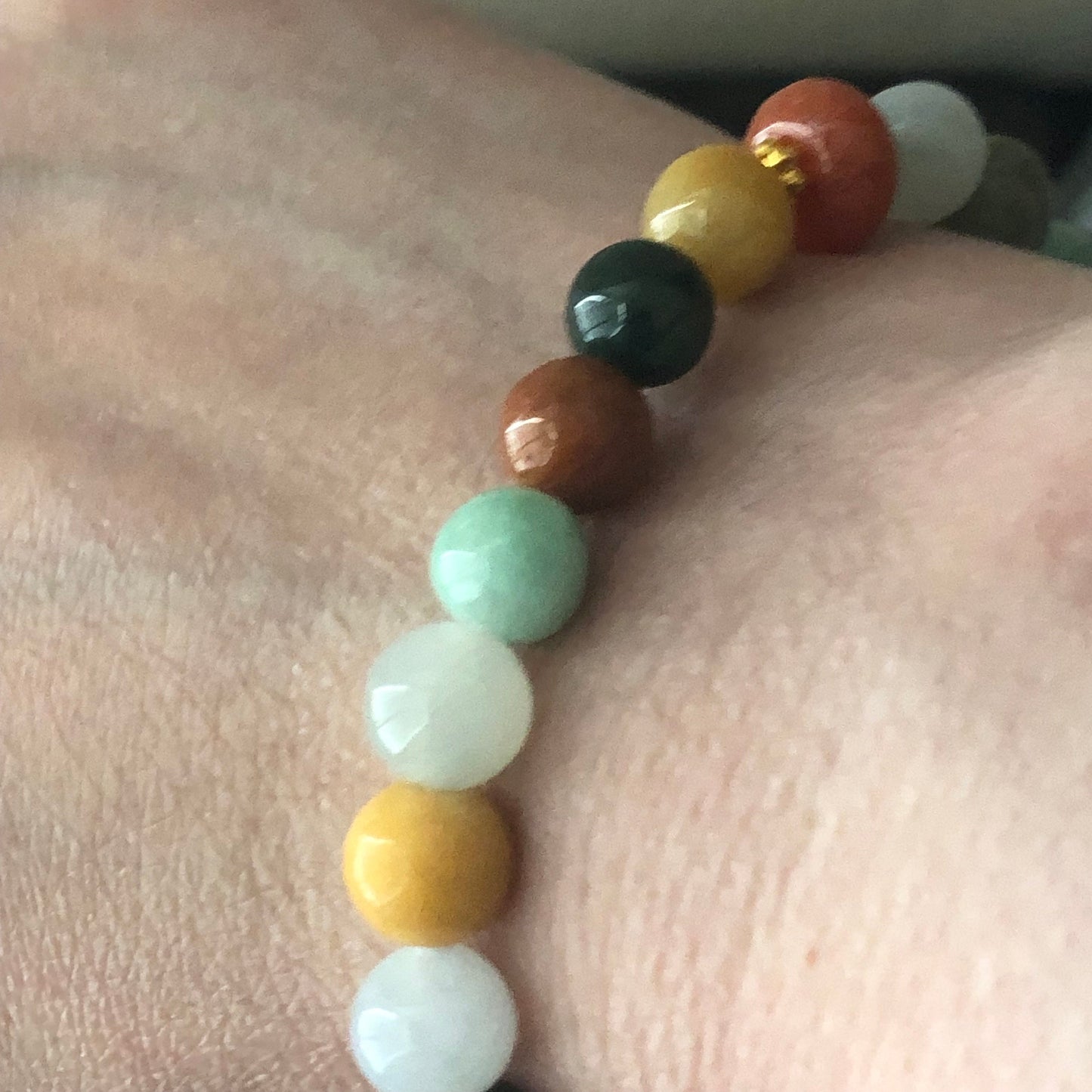 7.5-8 mm Assorted Blue Green Red Brown Yellow Jadeite Jade Bead Bracelet