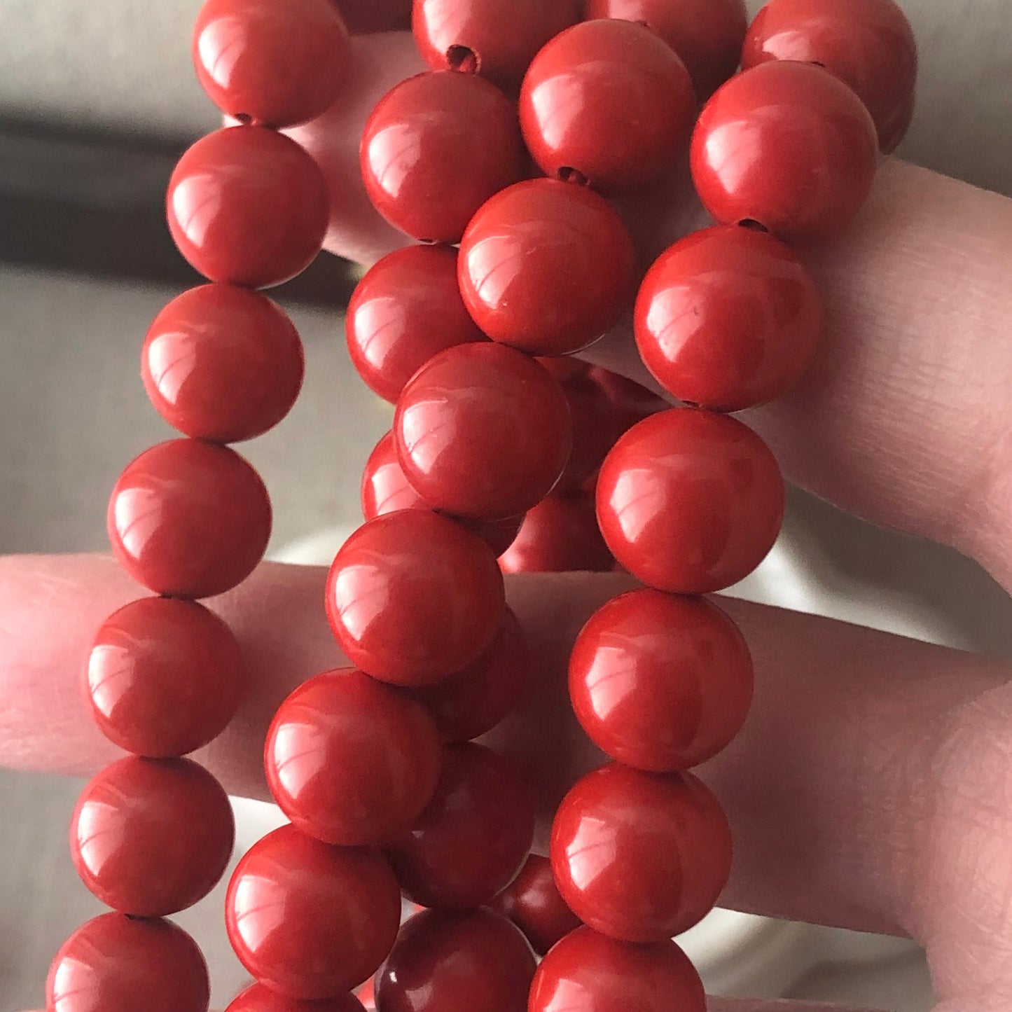 10 mm Red Carved Round Bead Bracelet Necklace