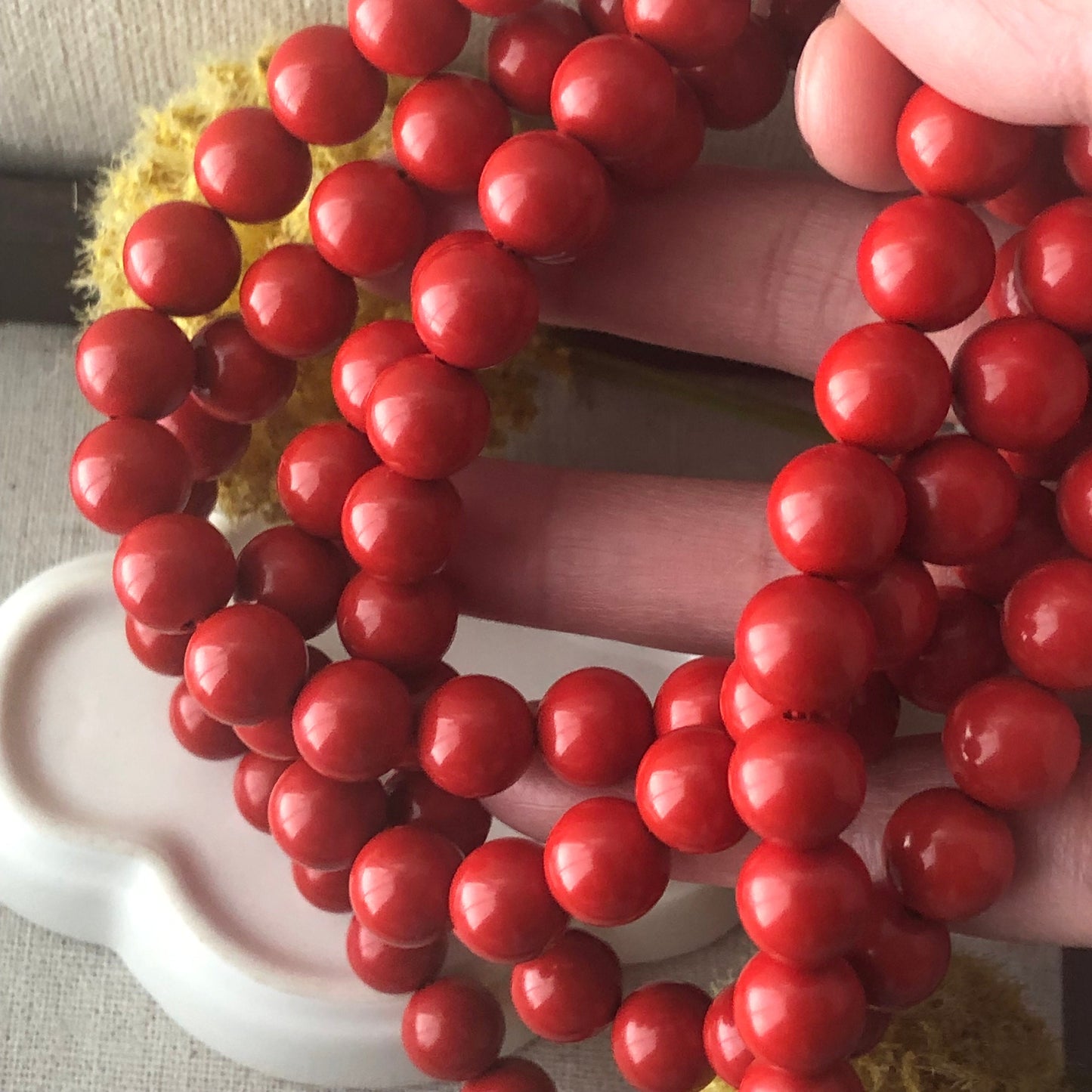 10 mm Red Carved Round Bead Bracelet Necklace