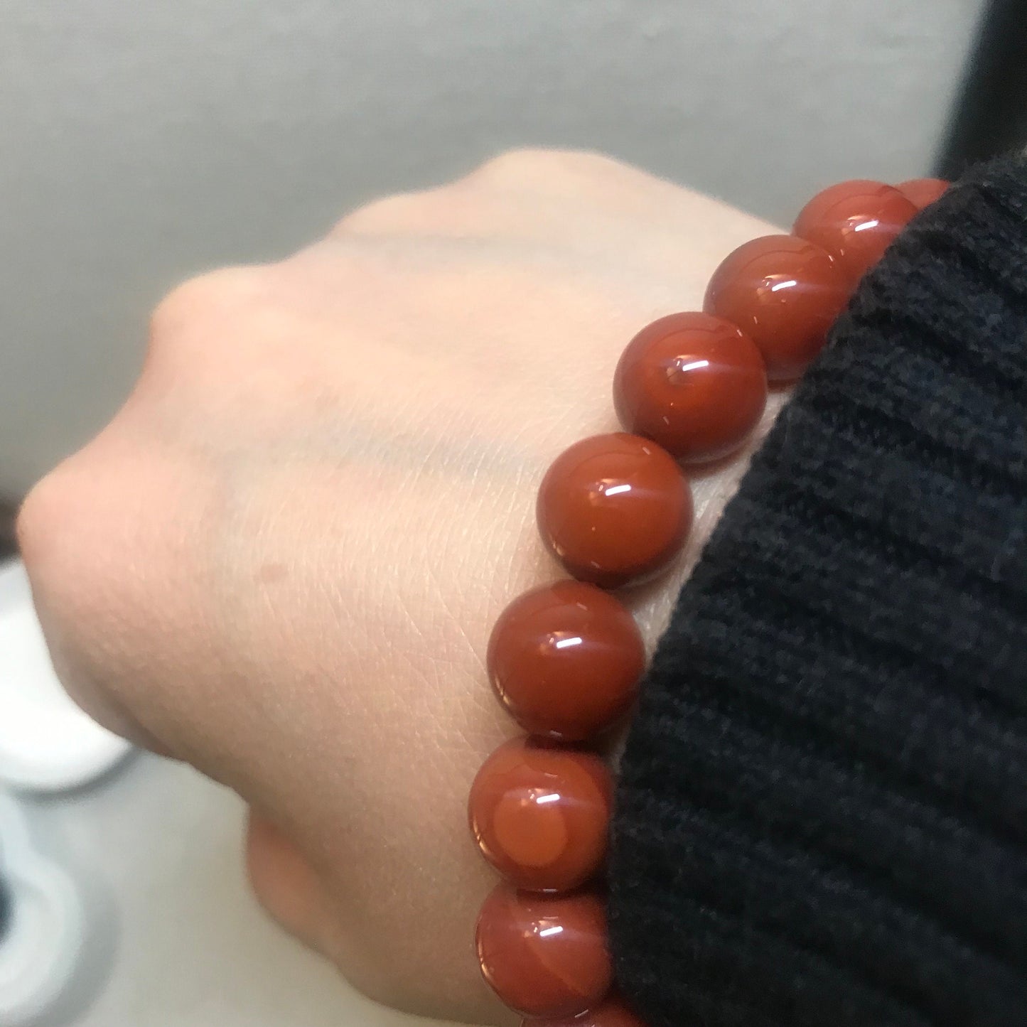 10.3 mm Cinnabar Bead Bracelet with Charms Silver Charm Blessings