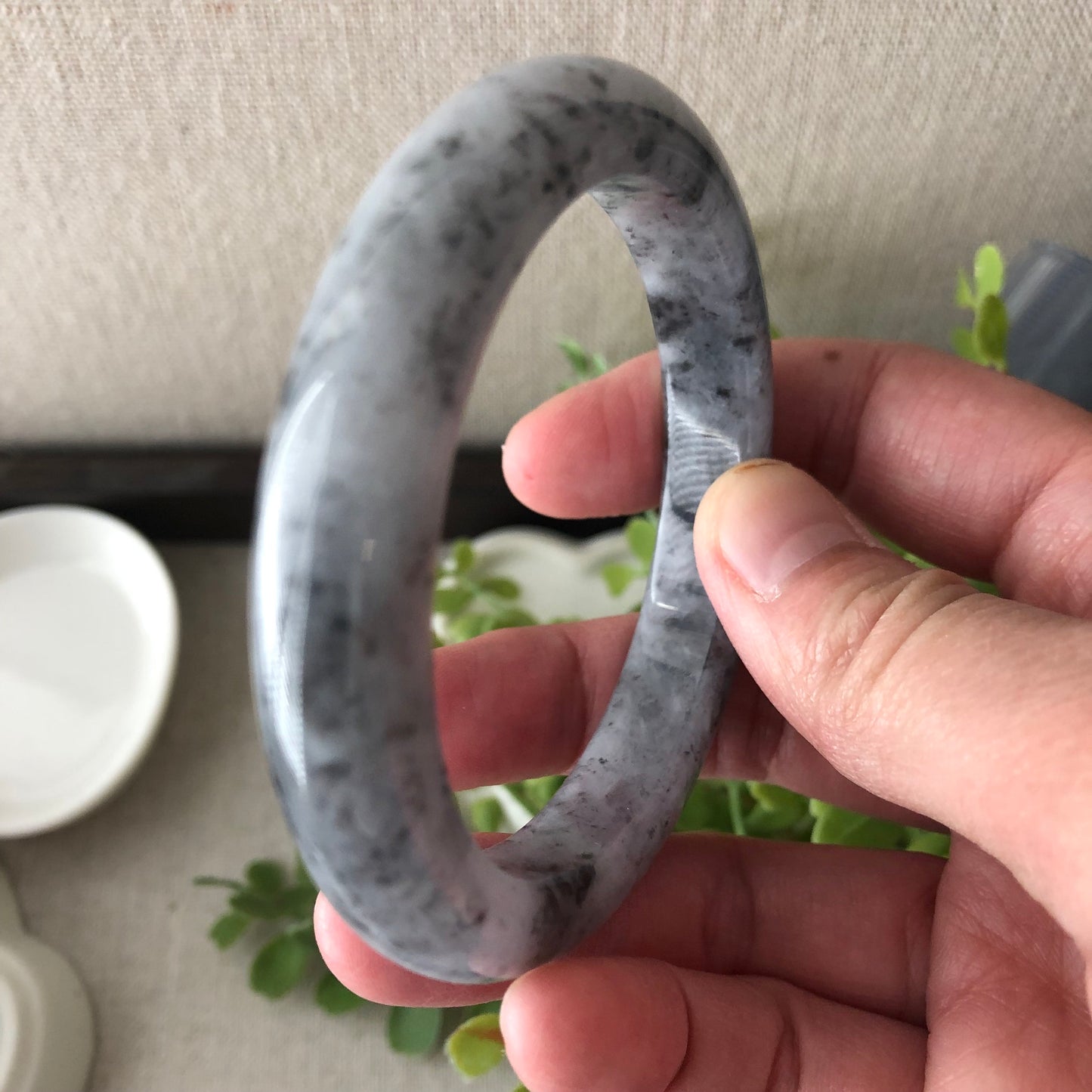 54mm Icy Wuji Jadeite Jade D-shaped Bangle