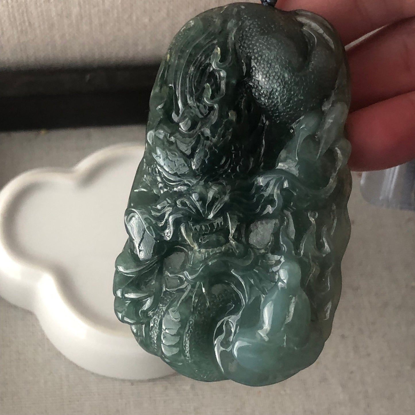 73mm Jadeite Jade Icy Green carved dragon Pendant