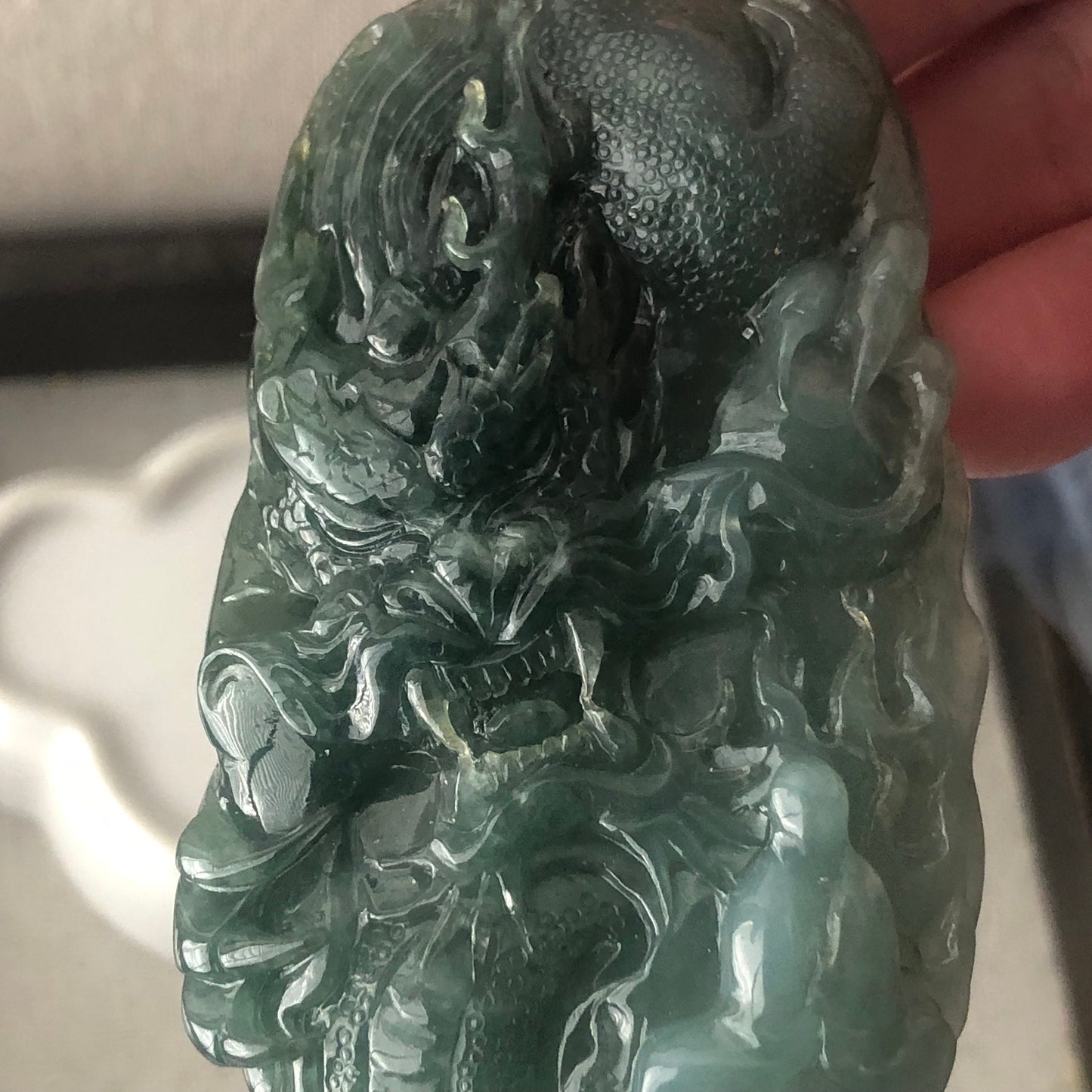 73mm Jadeite Jade Icy Green carved dragon Pendant