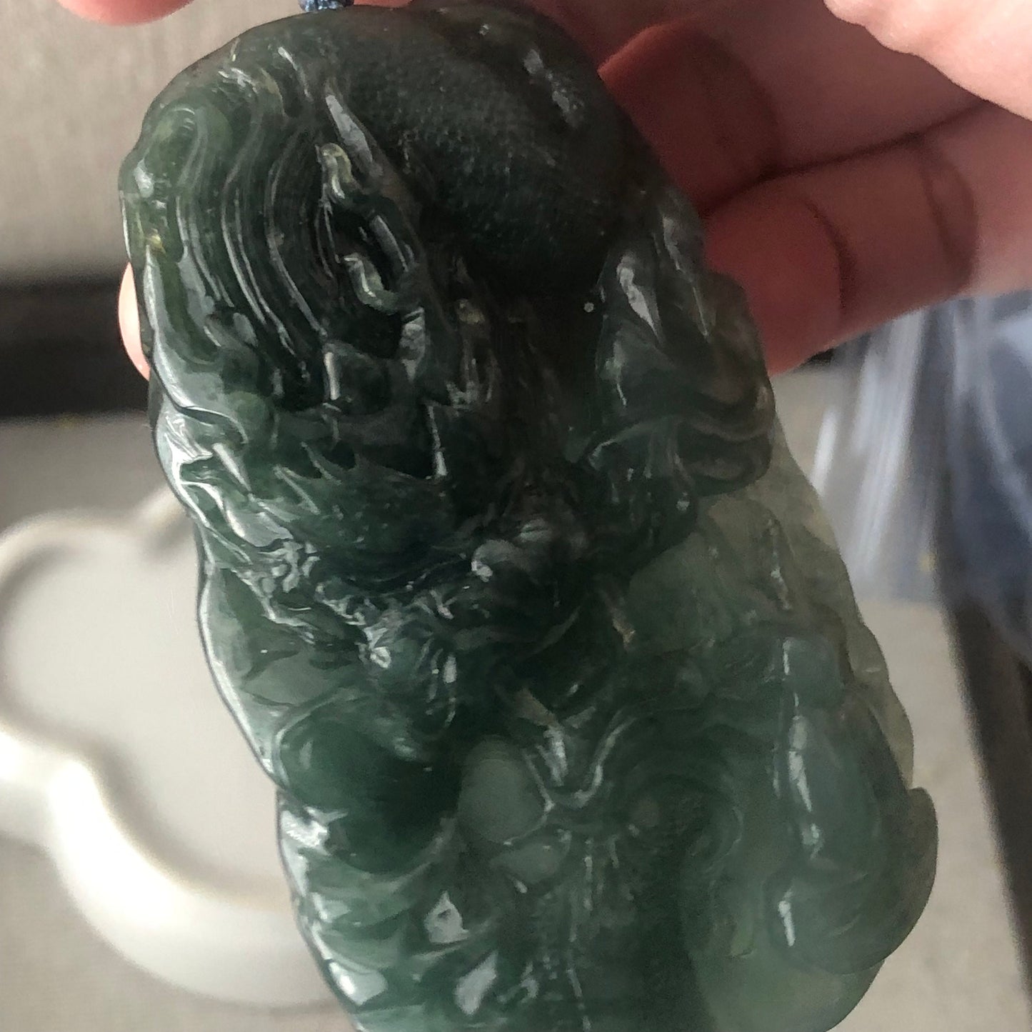 73mm Jadeite Jade Icy Green carved dragon Pendant