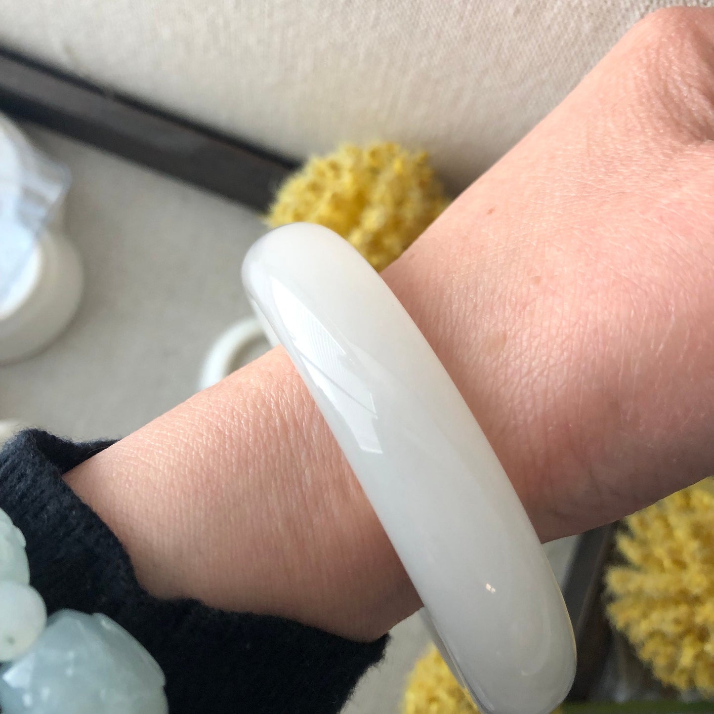 57mm Icy Hetian White Jade Bangle