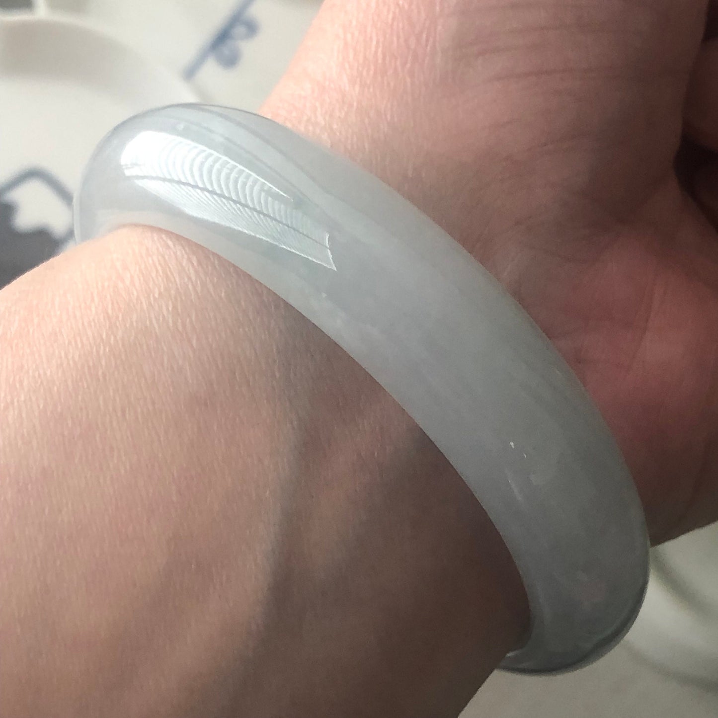 54-55mm Icy Blue Glow D Shaped Jadeite Jade Bangle