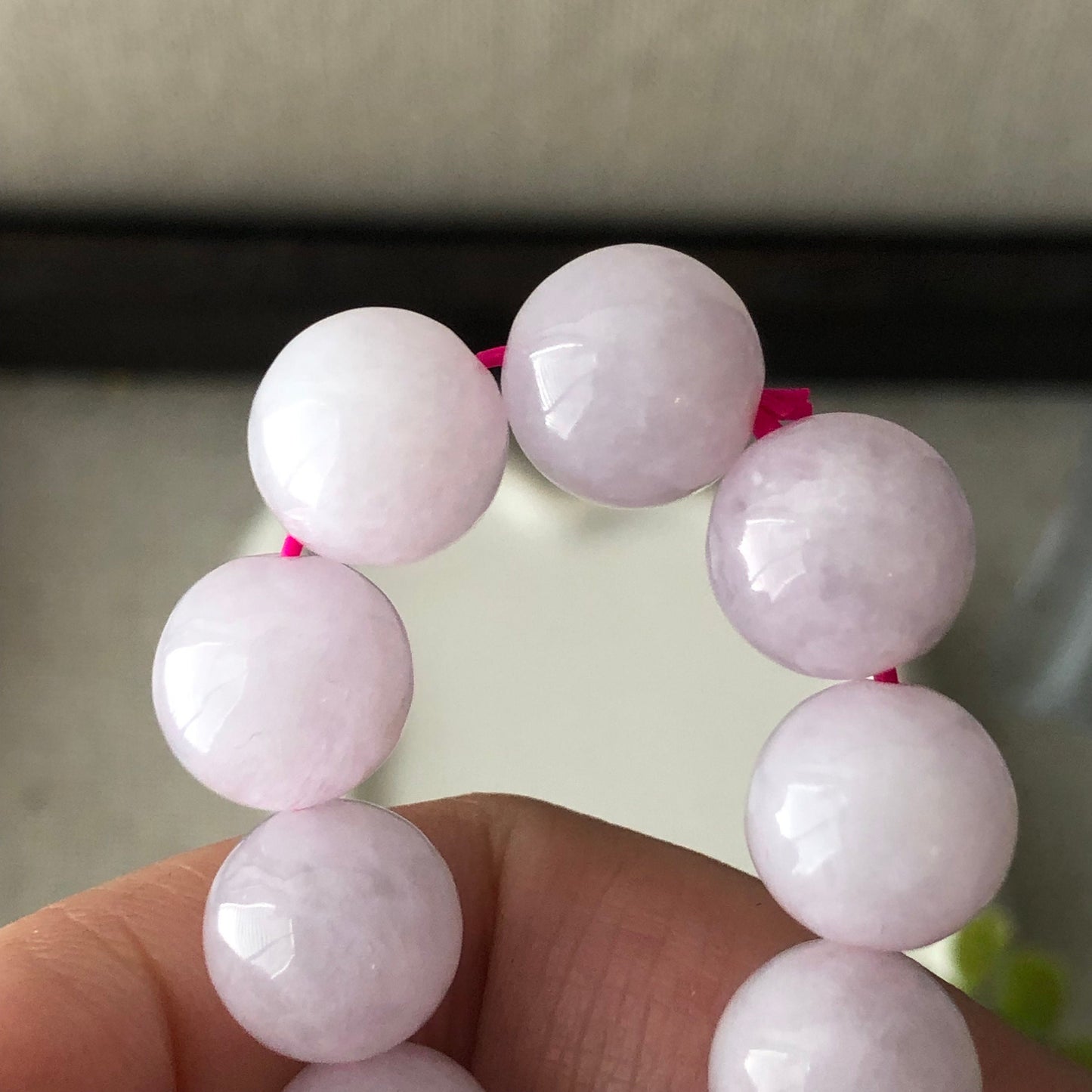 10 mm Icy Light Pink Lavender Jadeite Jade Bead Bracelet