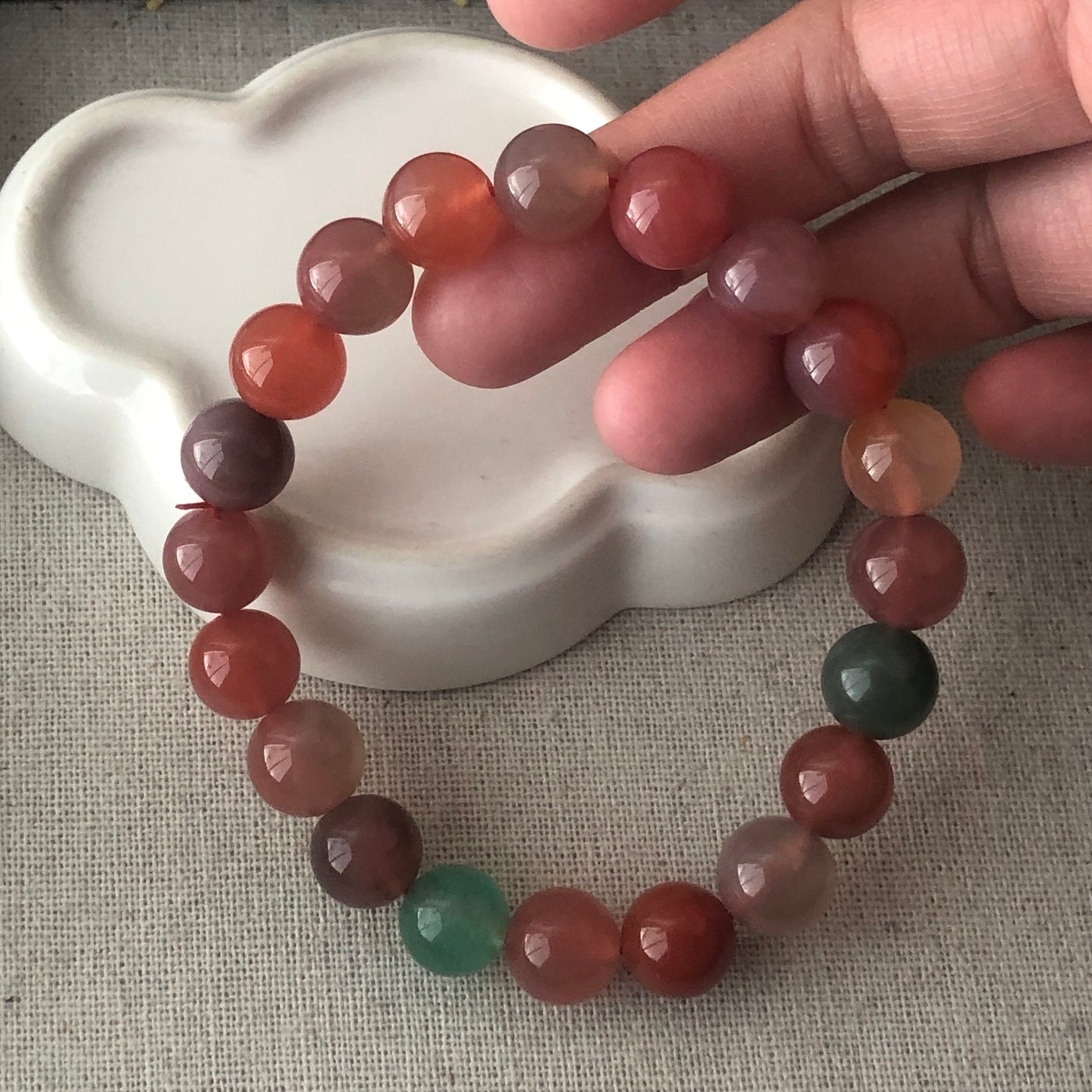 11.5mm Assorted Agate Grade A Natural Bead Bracelet Health Circulation Red Pink Tone