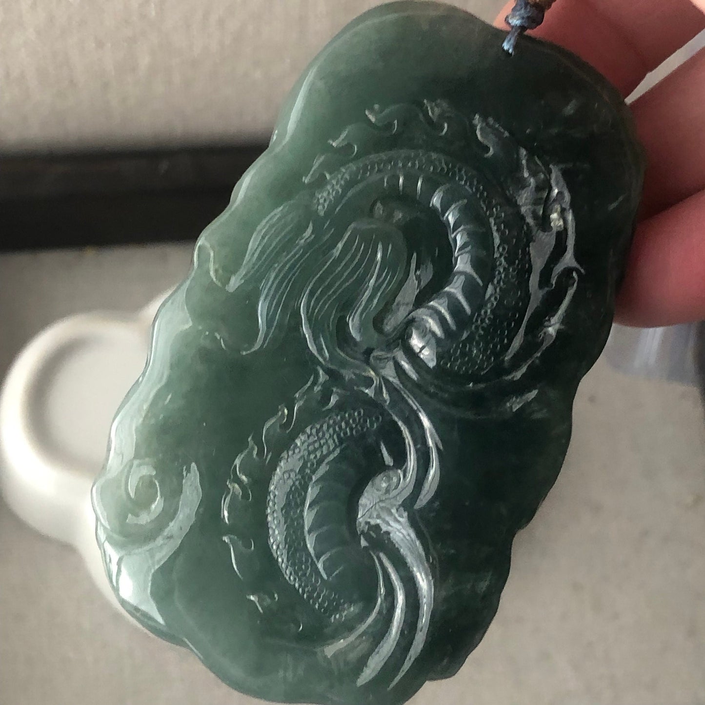 73mm Jadeite Jade Icy Green carved dragon Pendant