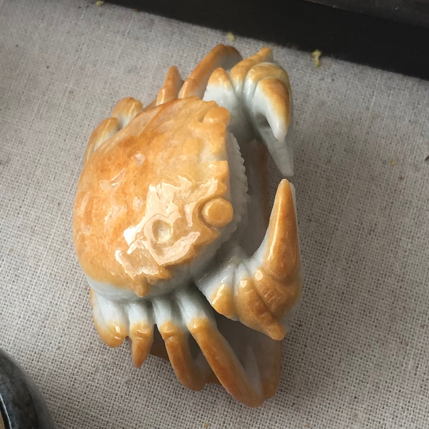 80mm Yellow Brown Jadeite Jade Carved Crab Display Statue