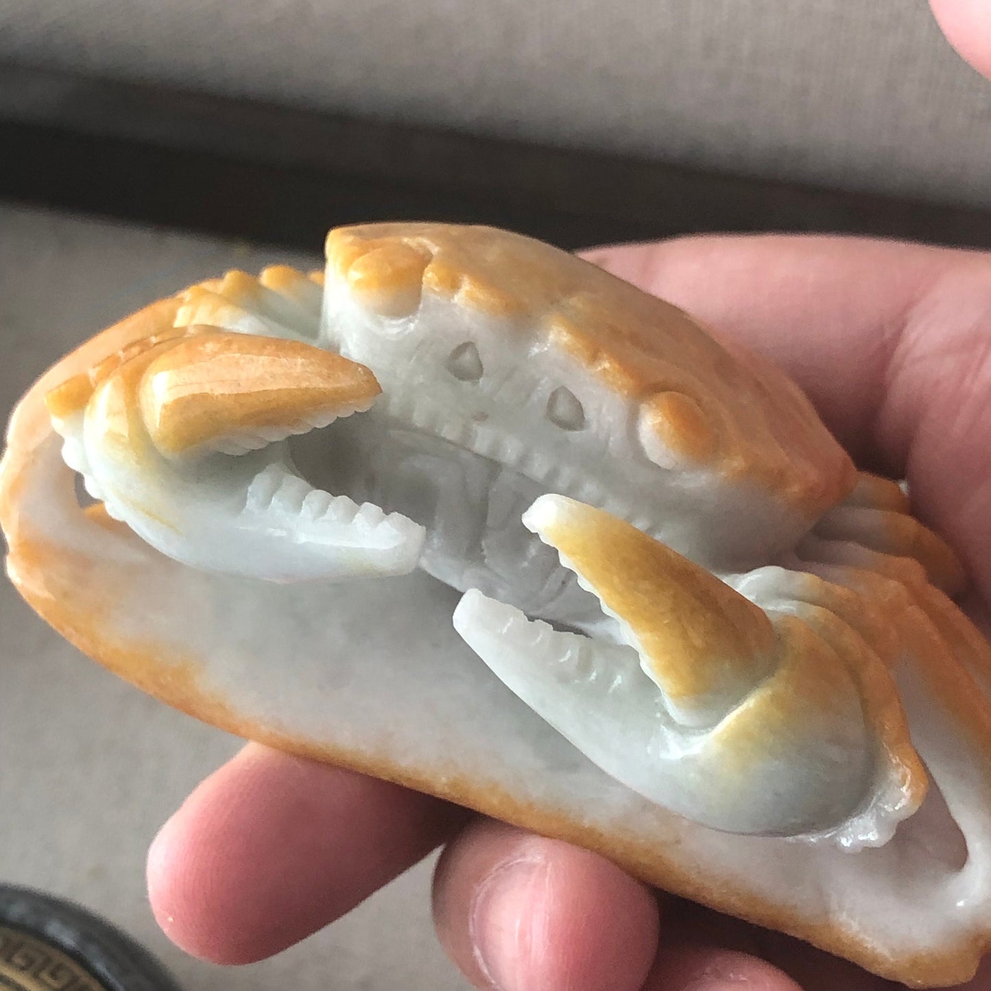 80mm Yellow Brown Jadeite Jade Carved Crab Display Statue