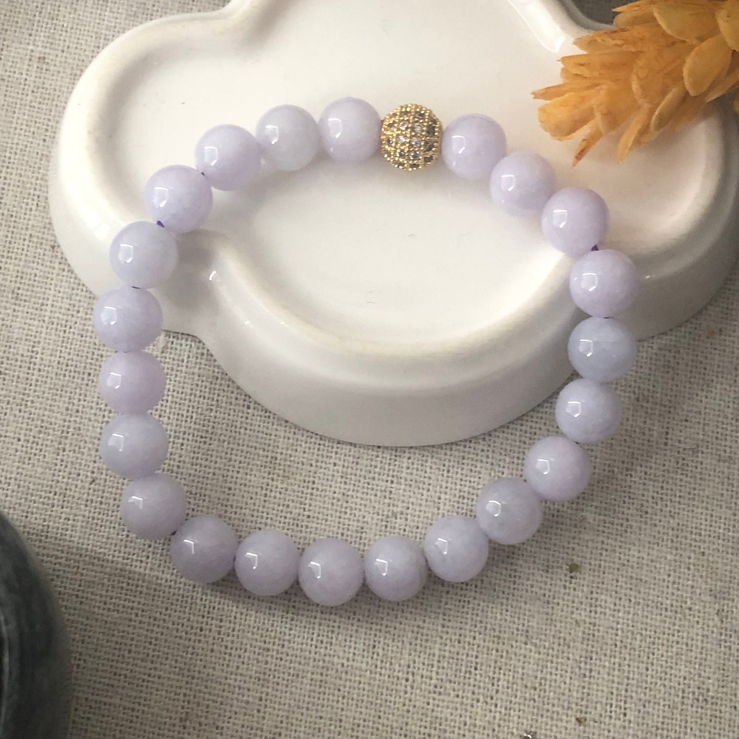 8.5 mm Icy Lavender Jadeite Jade Bead Bracelet