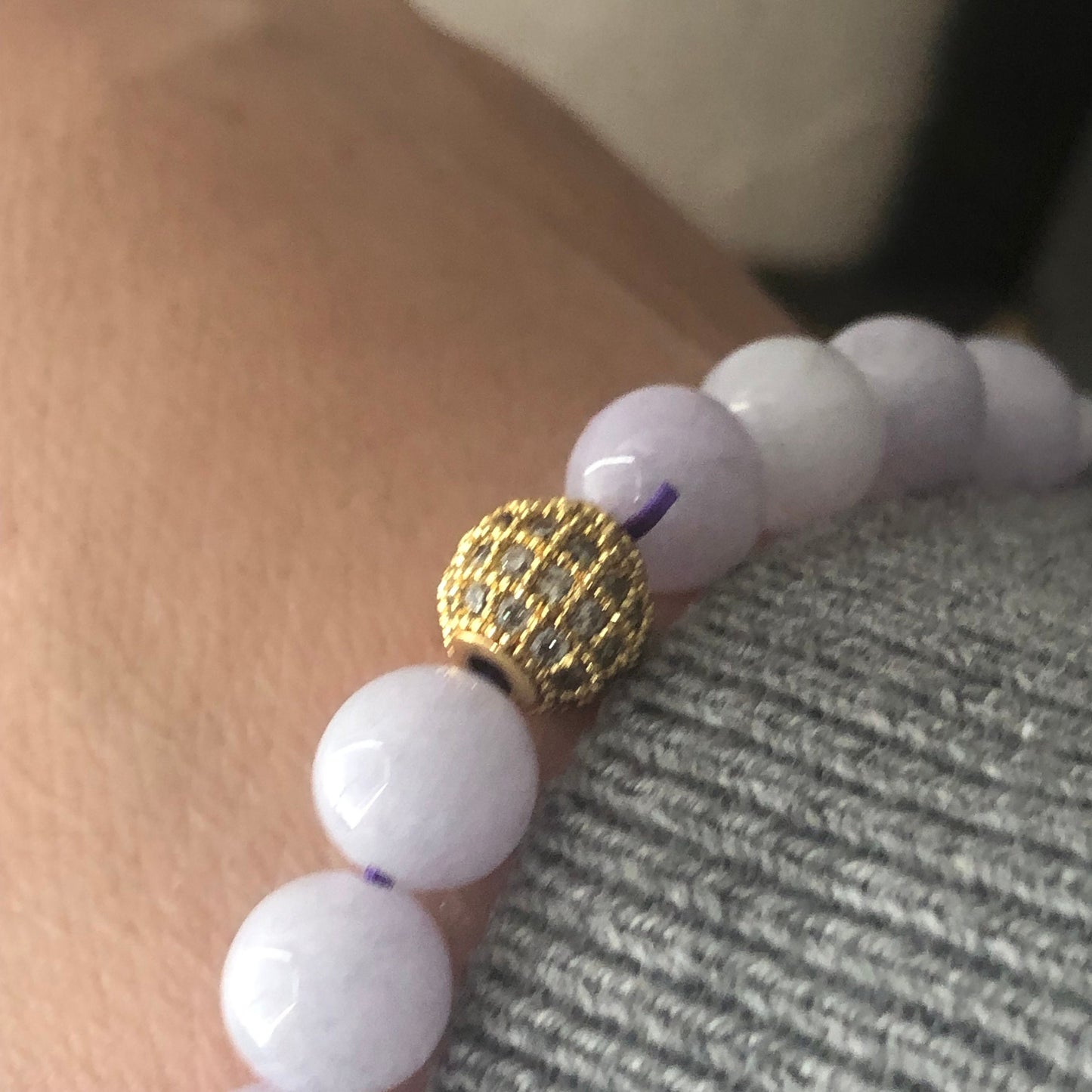 8.5 mm Icy Lavender Jadeite Jade Bead Bracelet