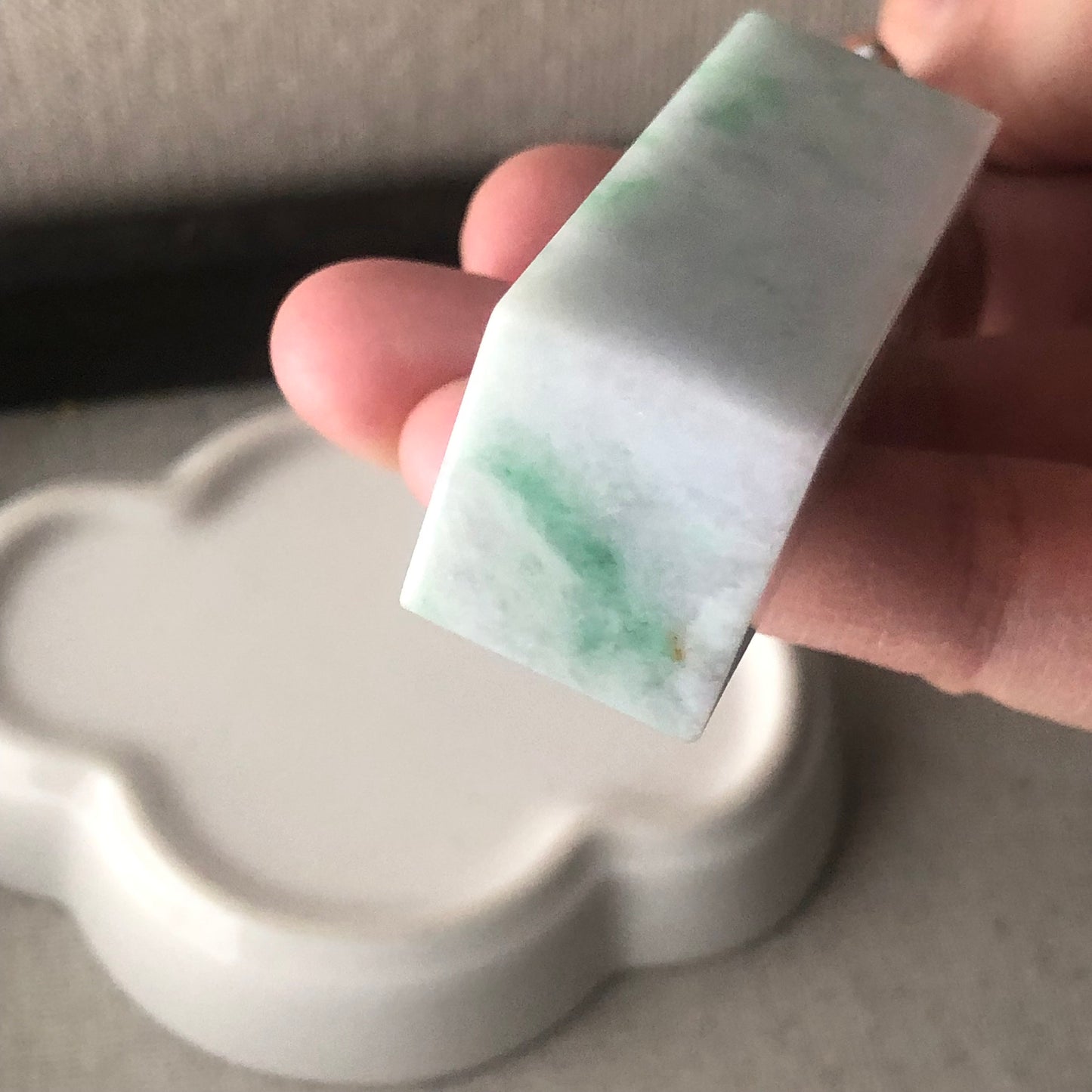 49mm Jadeite Jade Wuji Green Float Flowers Statue Display Stamp Pendant