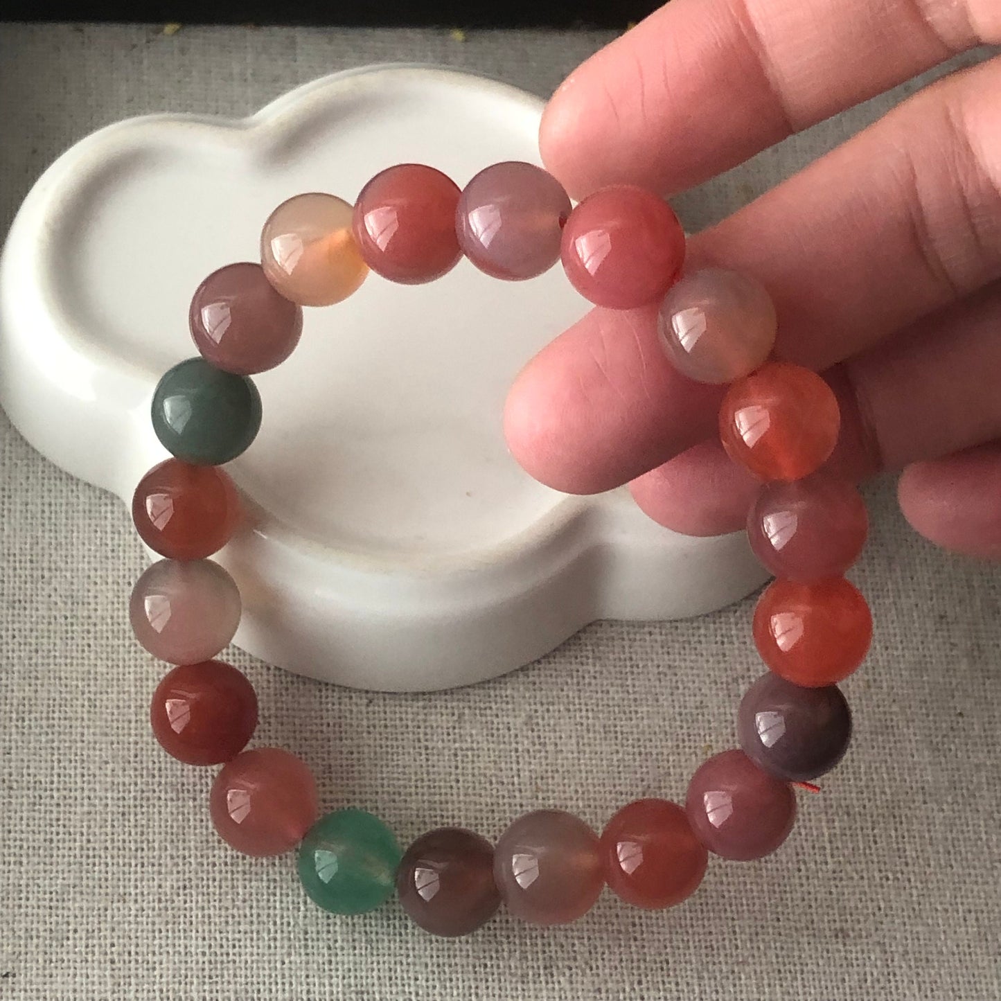 11.5mm Assorted Agate Grade A Natural Bead Bracelet Health Circulation Red Pink Tone