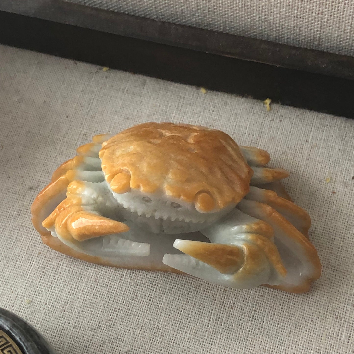 80mm Yellow Brown Jadeite Jade Carved Crab Display Statue