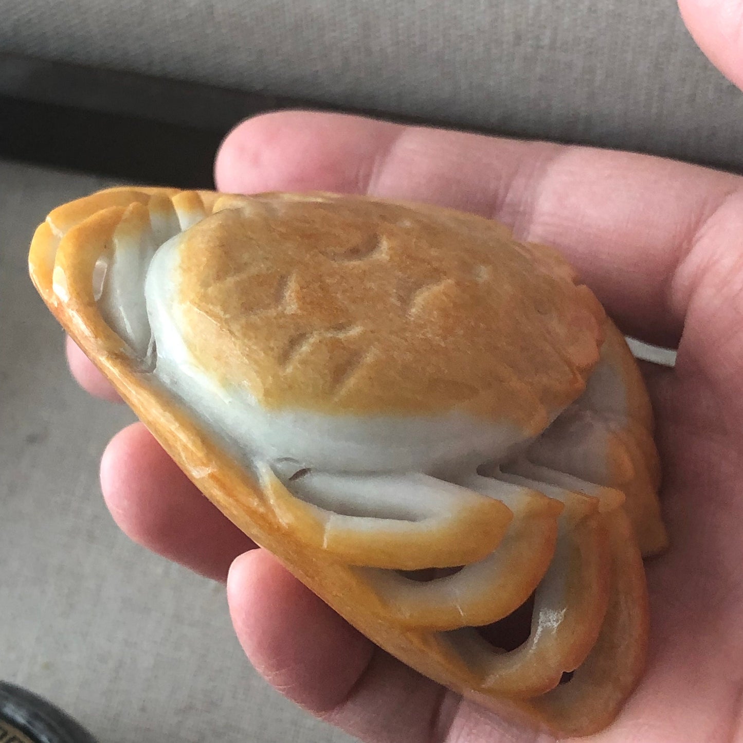 80mm Yellow Brown Jadeite Jade Carved Crab Display Statue