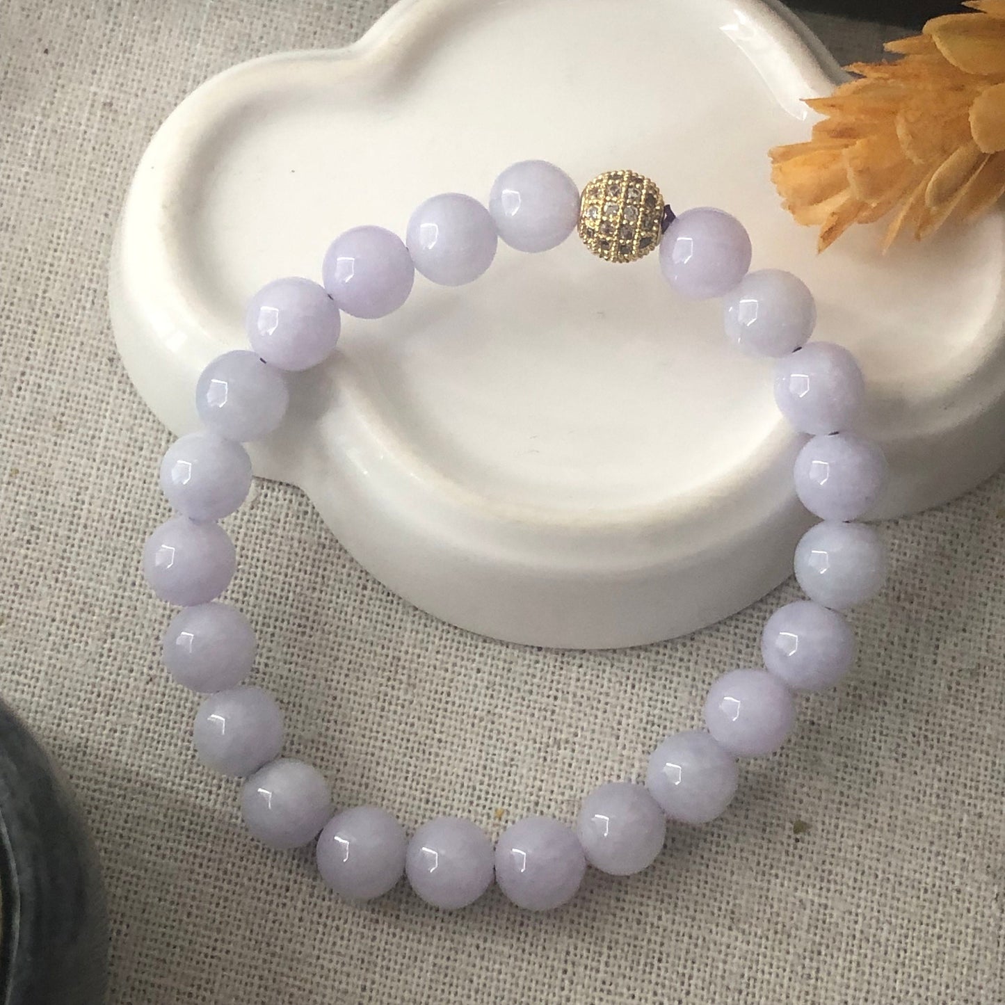 8.5 mm Icy Lavender Jadeite Jade Bead Bracelet