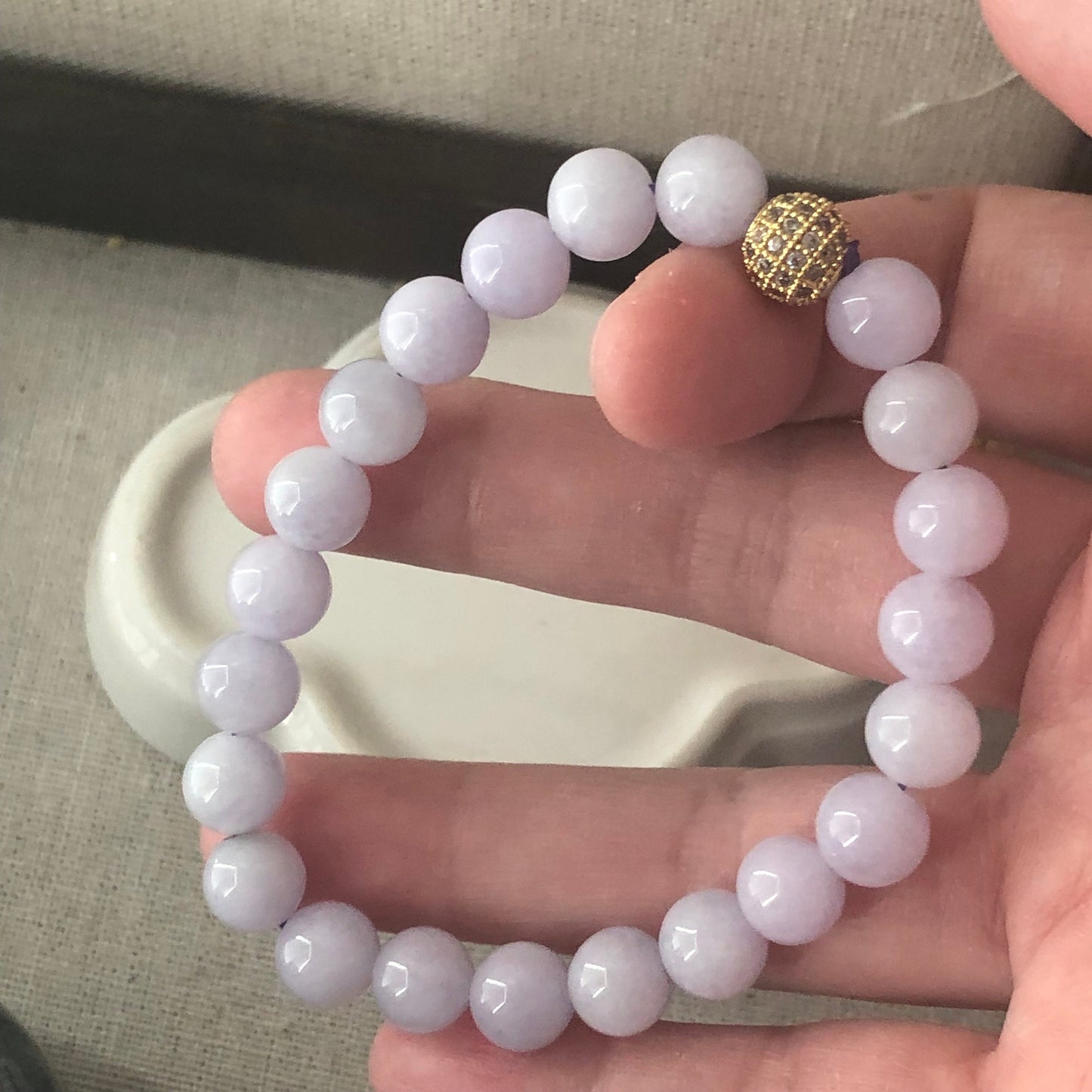 8.5 mm Icy Lavender Jadeite Jade Bead Bracelet