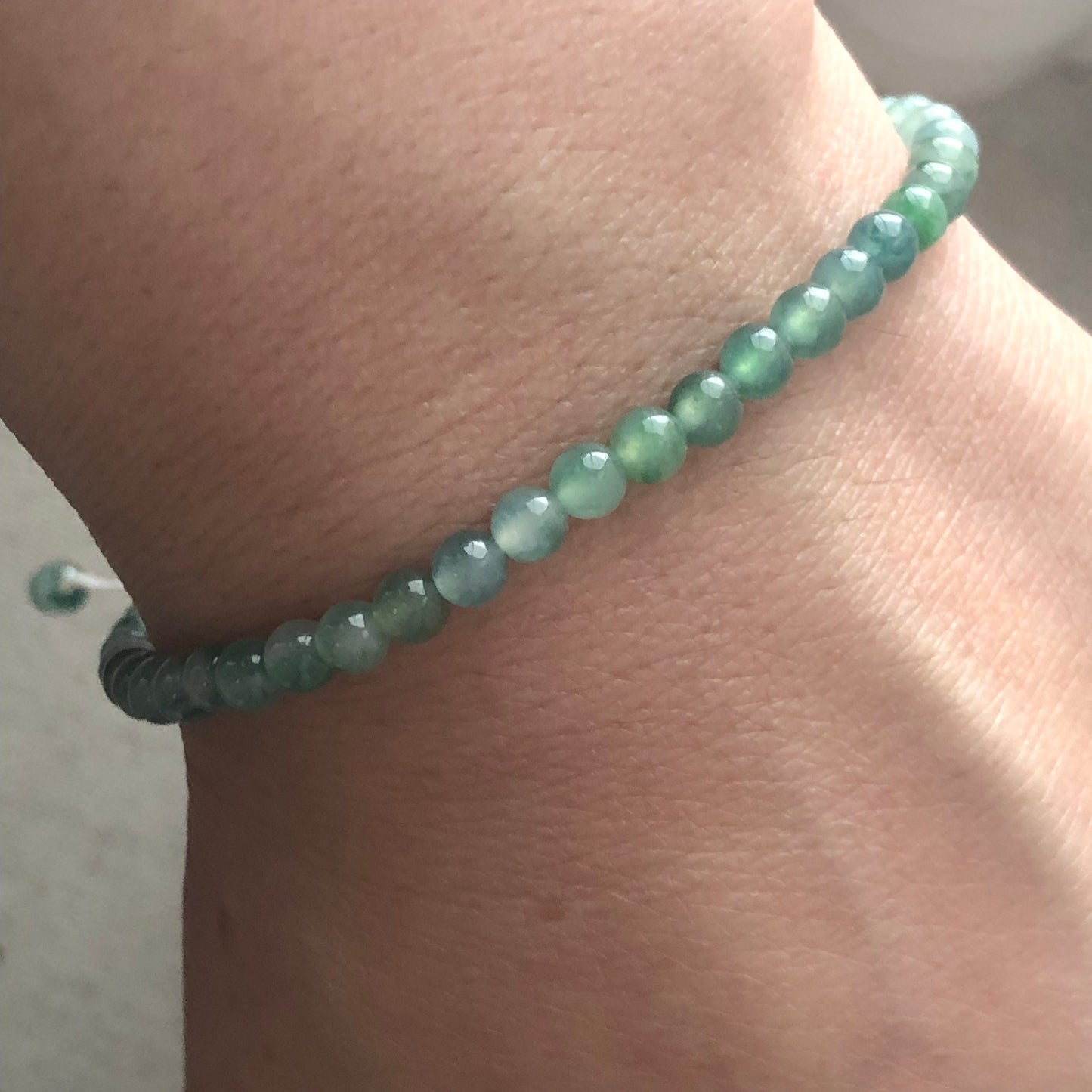 4mm RARE Icy Glossy Tint Green Float Flowers Jadeite Jade Bead Bracelet