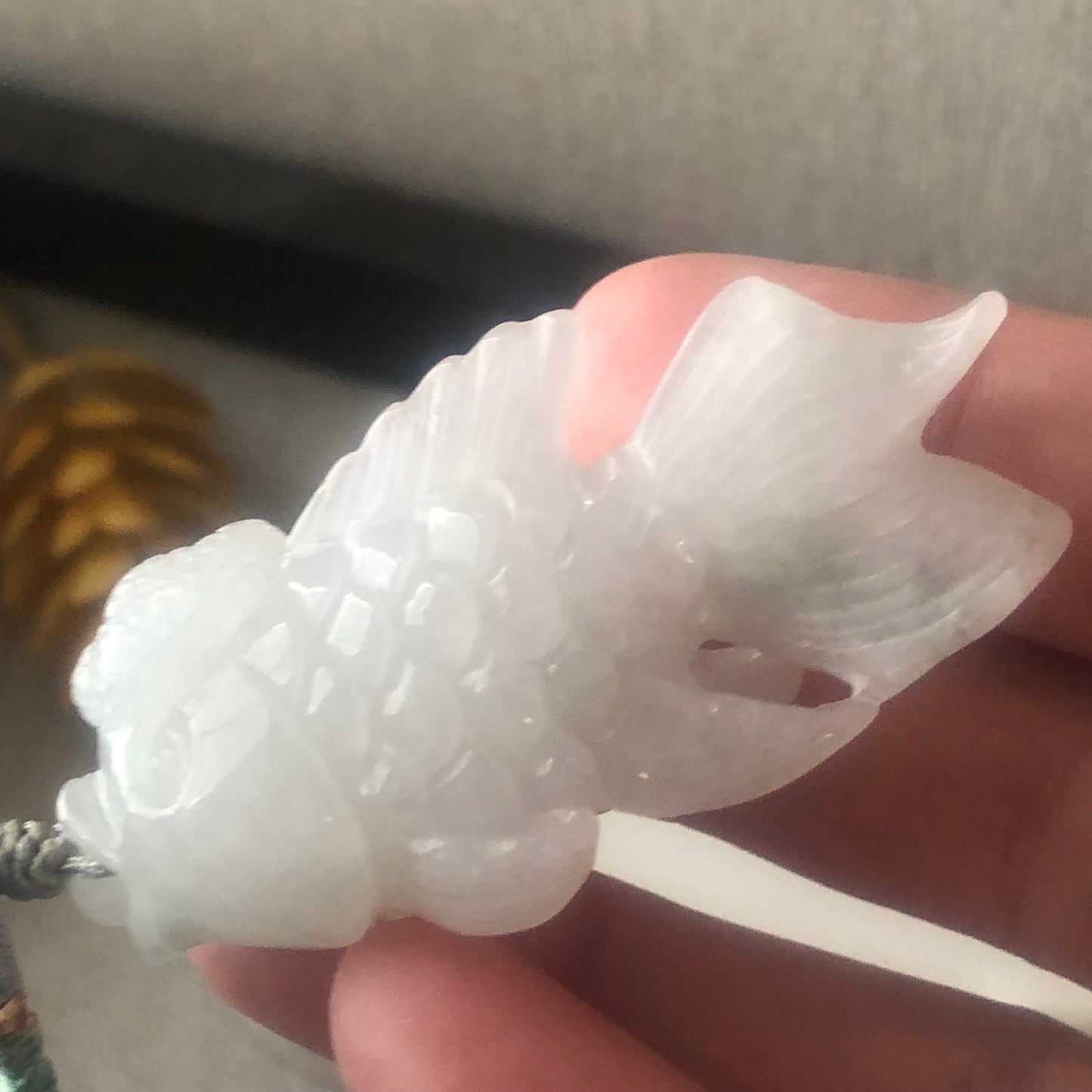 55.3 Icy Glossy White Jadeite Jade Carved Goldfish Pendant