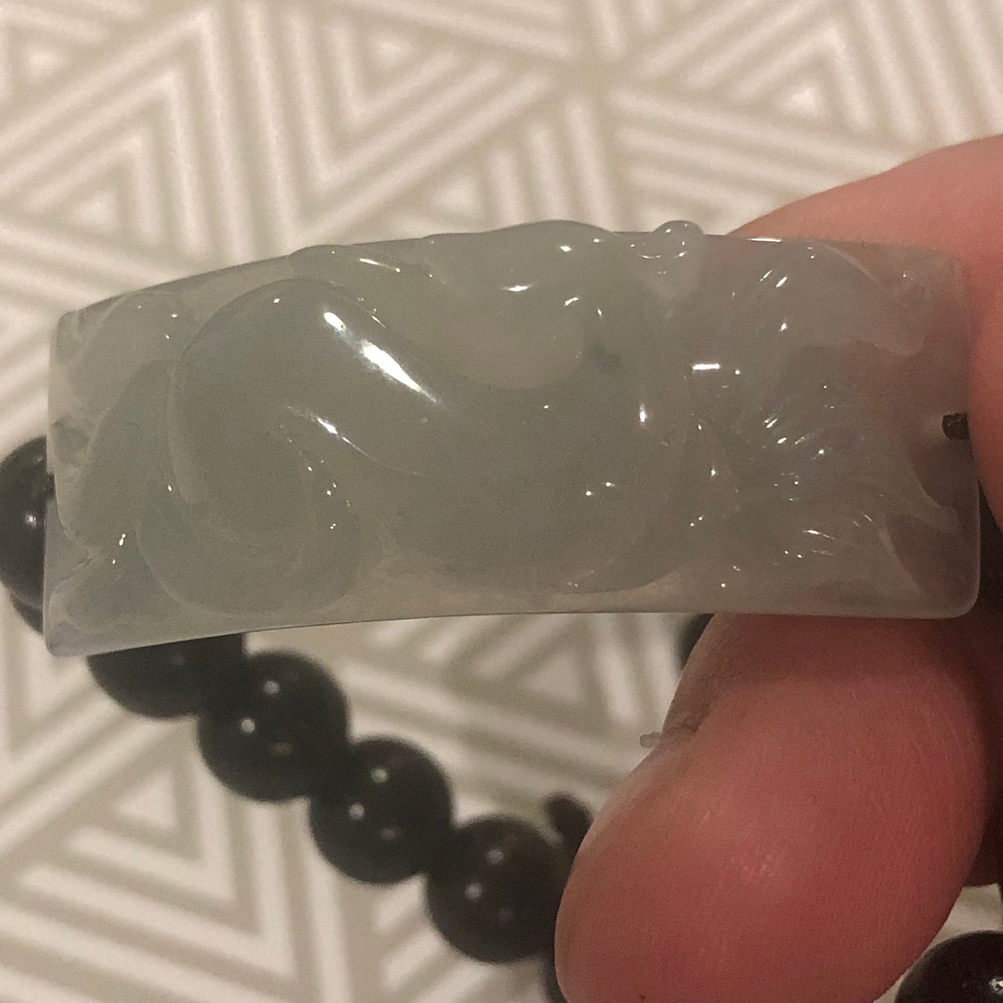 40mm Icy Glossy Carved Foxtail Jadeite Jade Rope Bracelet