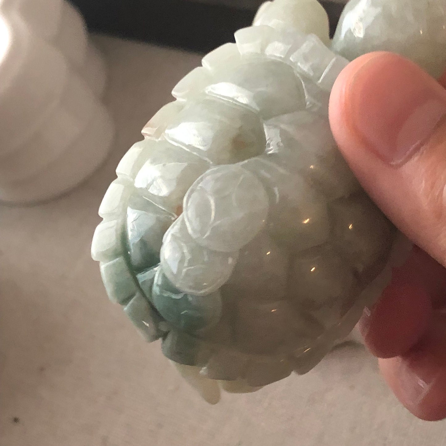 60.9mm Green White Jadeite Jade Carved Turtle Display Statue