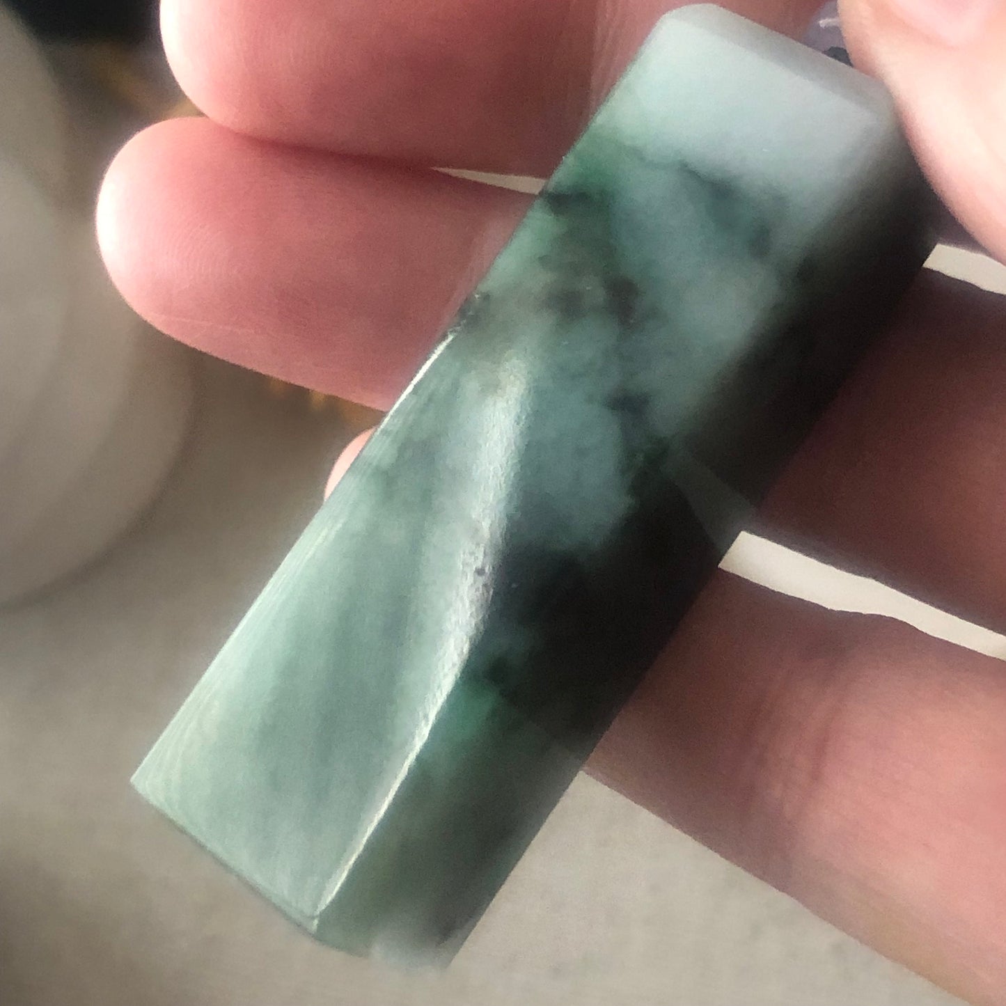 49mm Jadeite Jade Wuji Green Float Flowers Statue Display Stamp Pendant