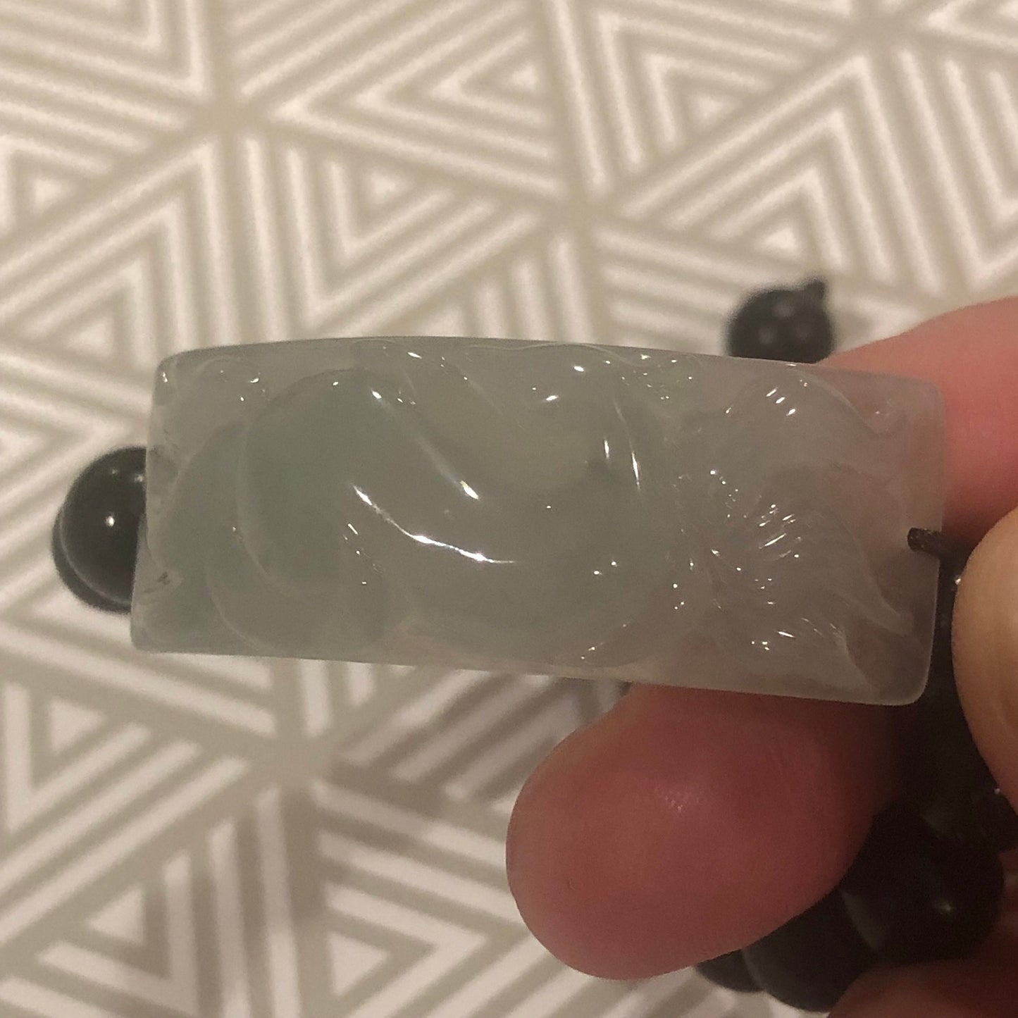 40mm Icy Glossy Carved Foxtail Jadeite Jade Rope Bracelet