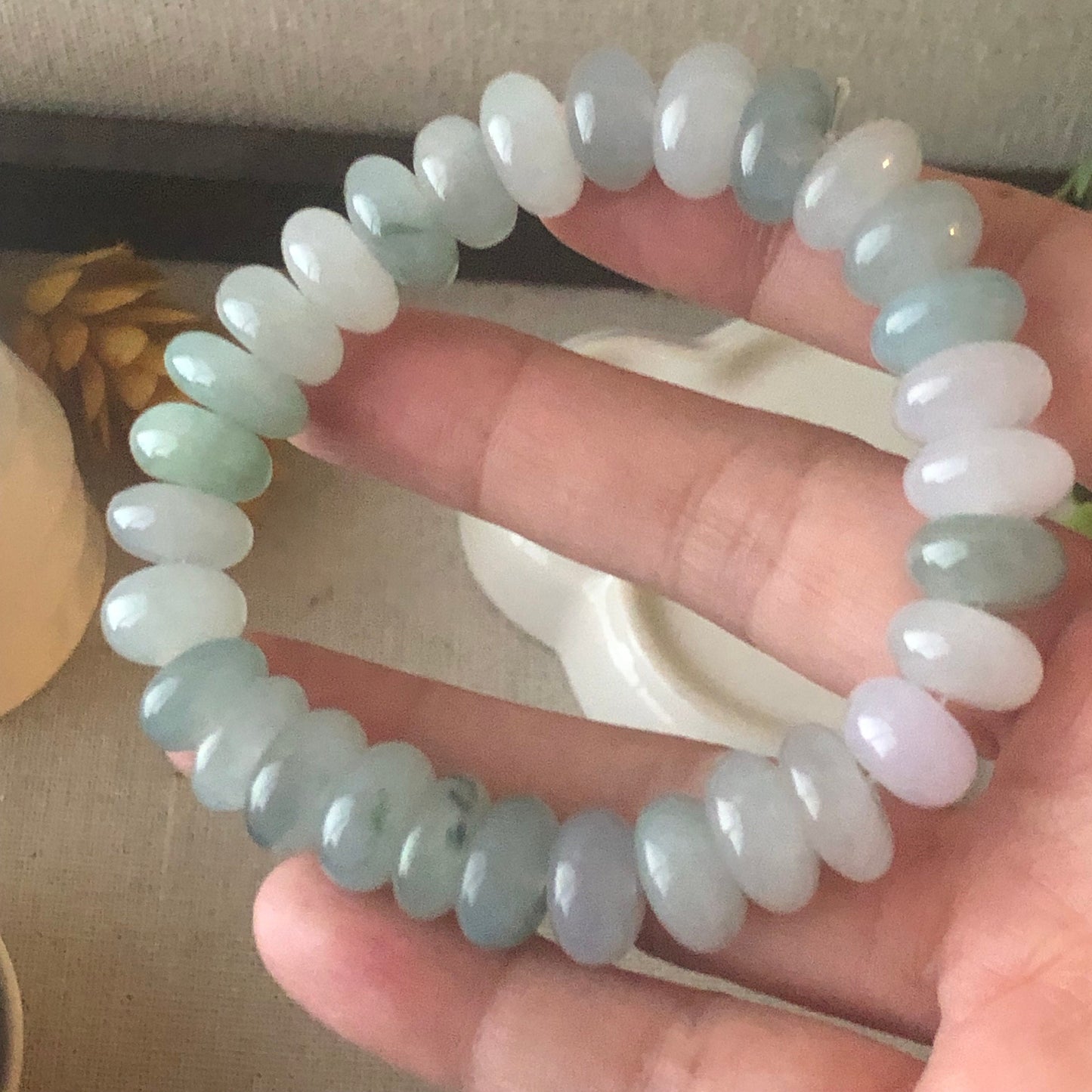 11mm Icy Asst. Green Jade Jadeite Big Donut Bead Bracelet
