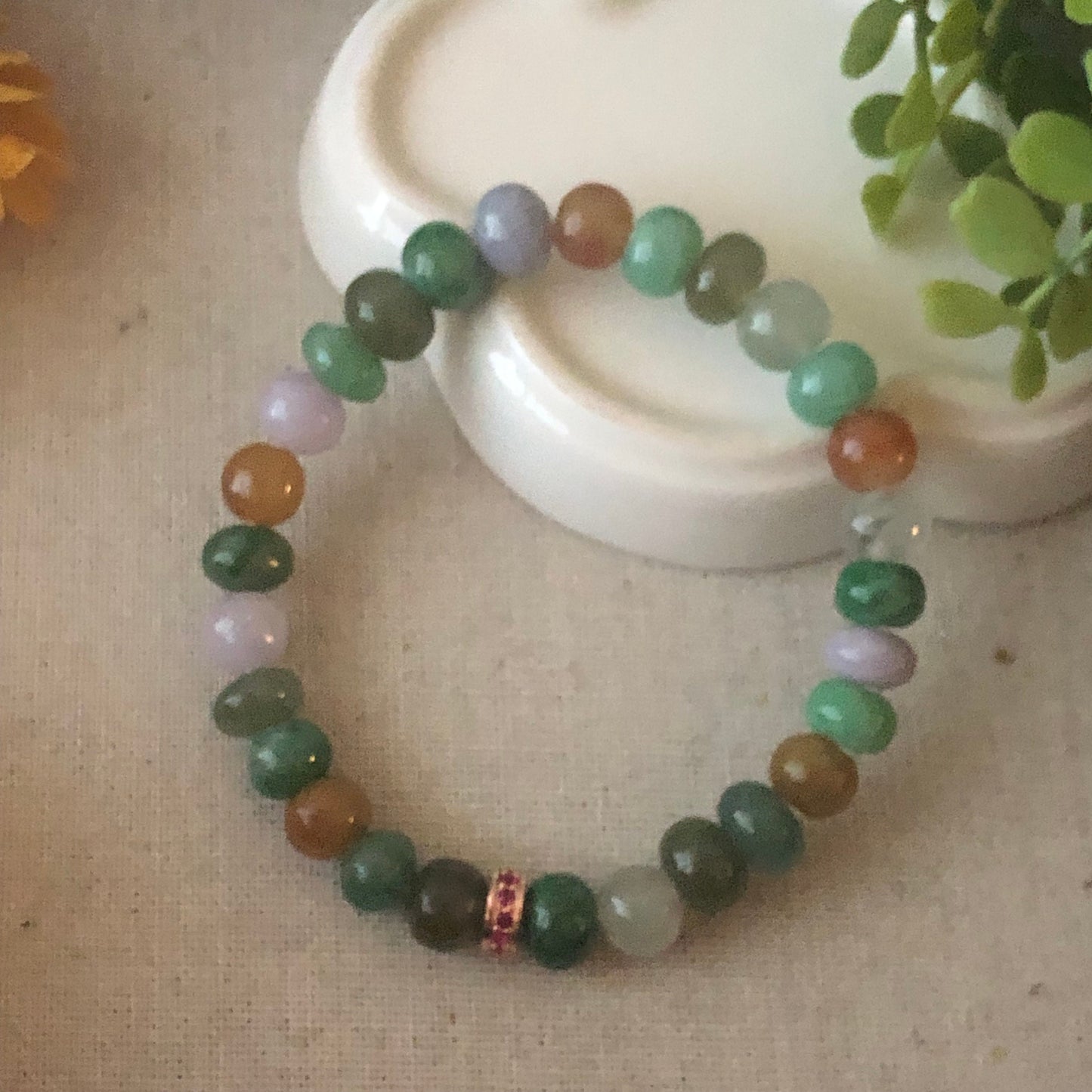 8-9mm Icy Asst. Colors Jade Jadeite Big Flat Donut Bead Bracelet