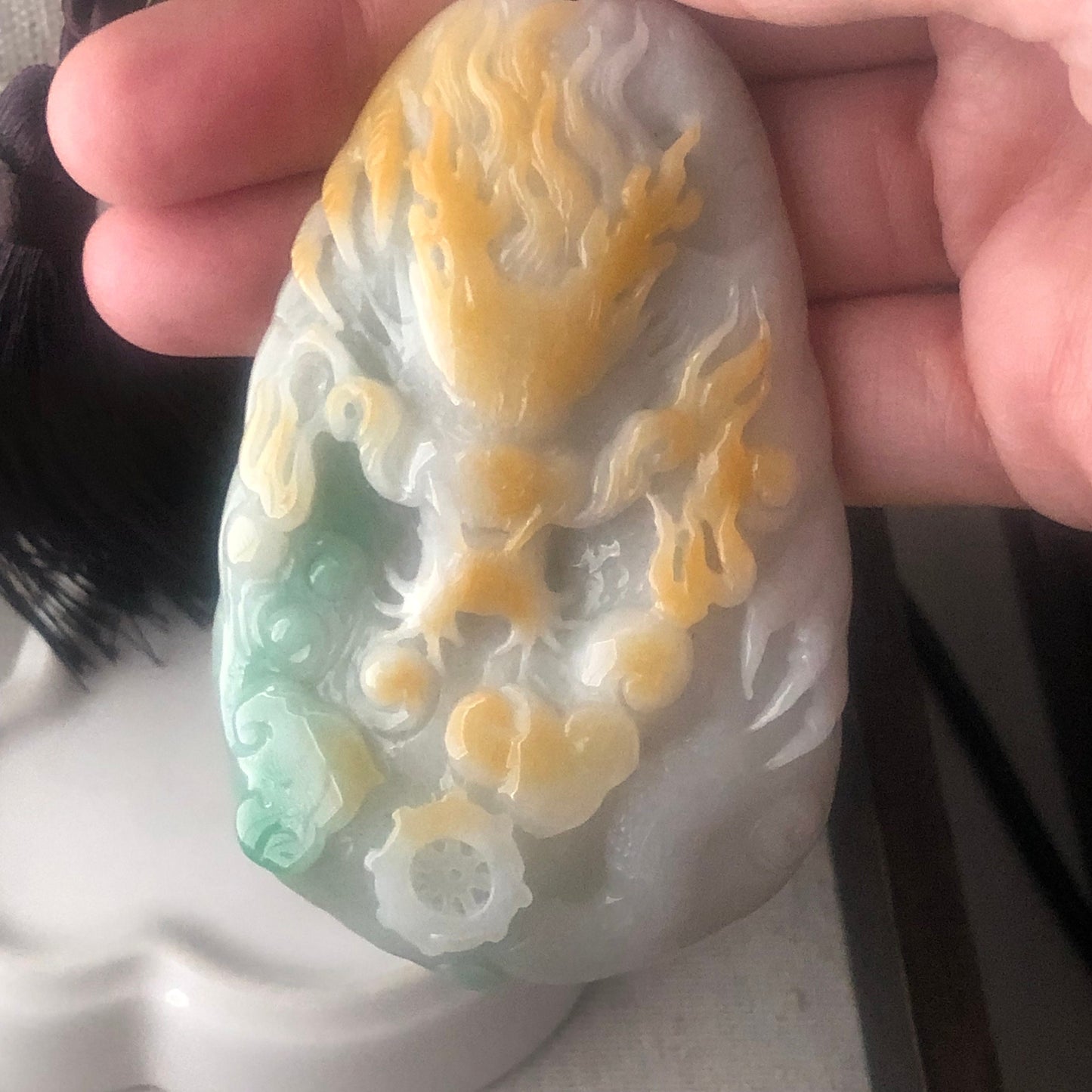 77.8 mm Jadeite Jade Yellow Green Carved Dragon Pendant Charm