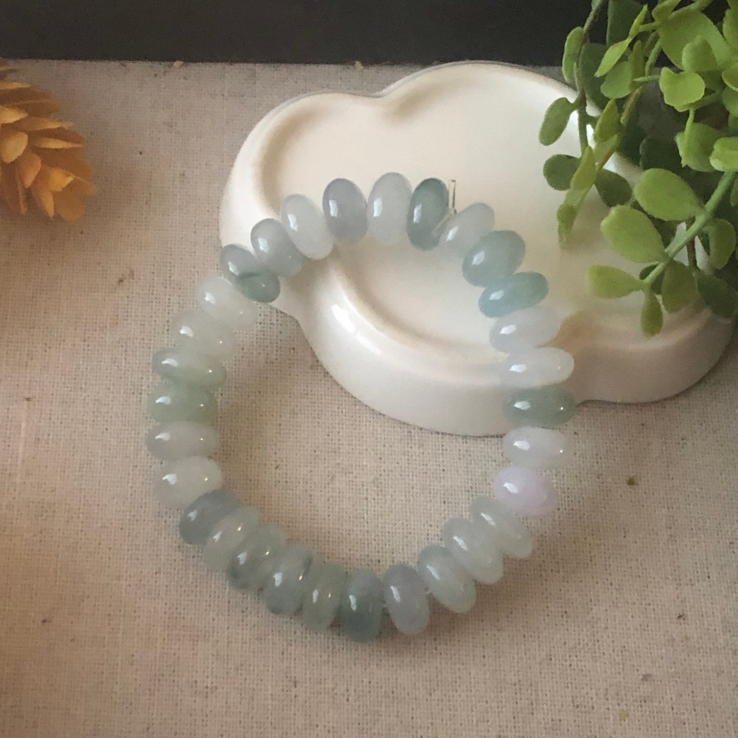 11mm Icy Asst. Green Jade Jadeite Big Donut Bead Bracelet