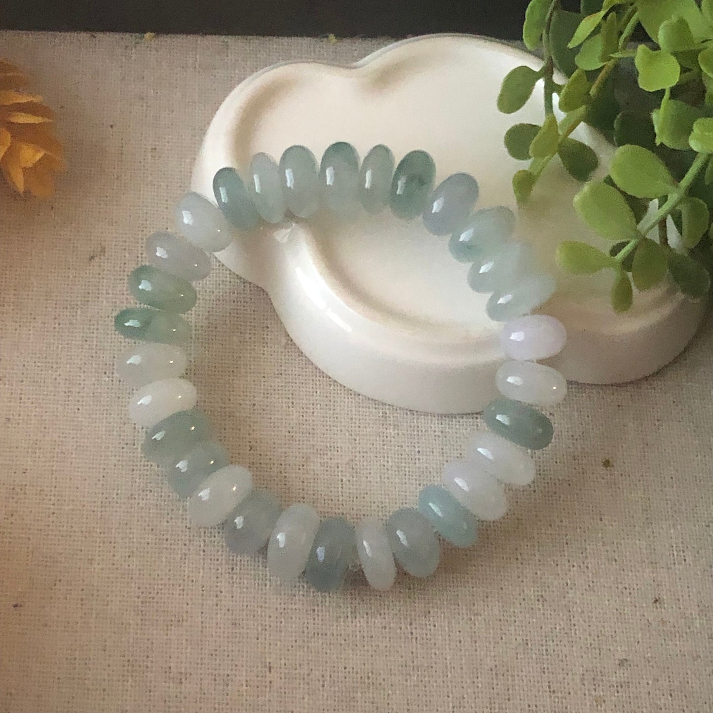 11mm Icy Asst. Green Jade Jadeite Big Donut Bead Bracelet