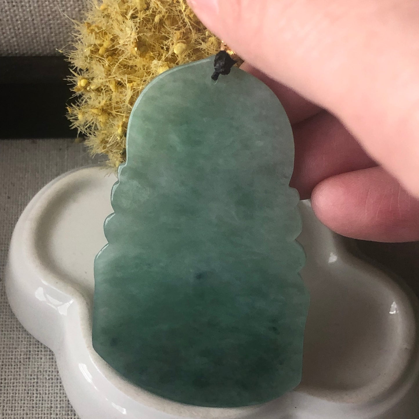 64.2mm Jadeite Jade Green Carved Guanyin Pendant
