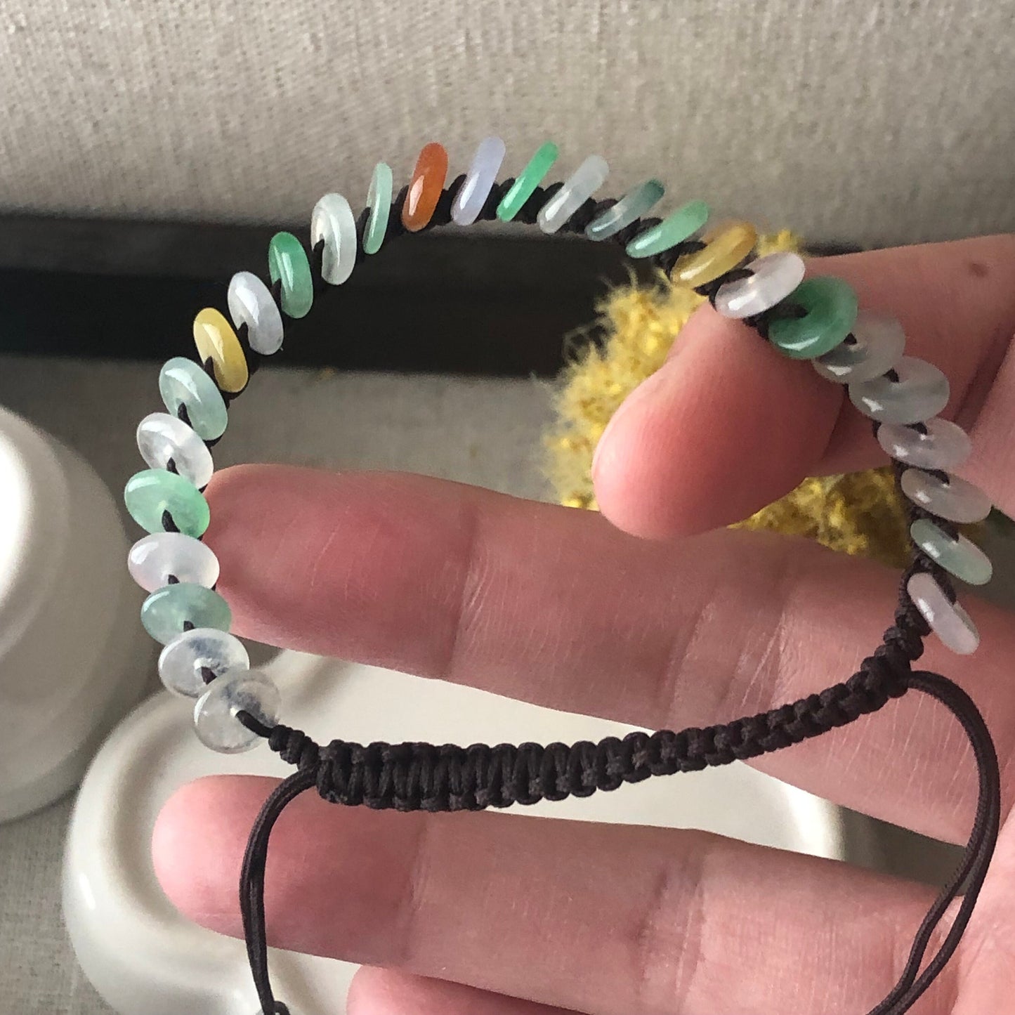 7mm Icy Asst Color Mini Peace Donut Jadeite Jade Rope Bracelet