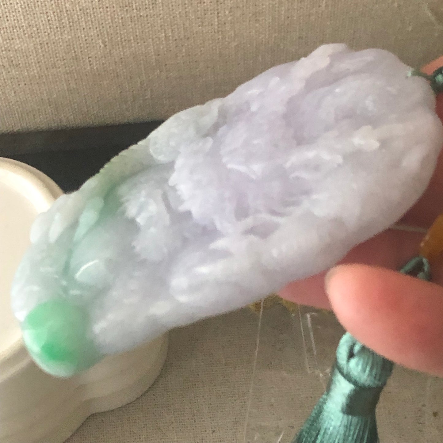 78mm Jadeite Jade Icy Lavender Green carved dragon Pendant